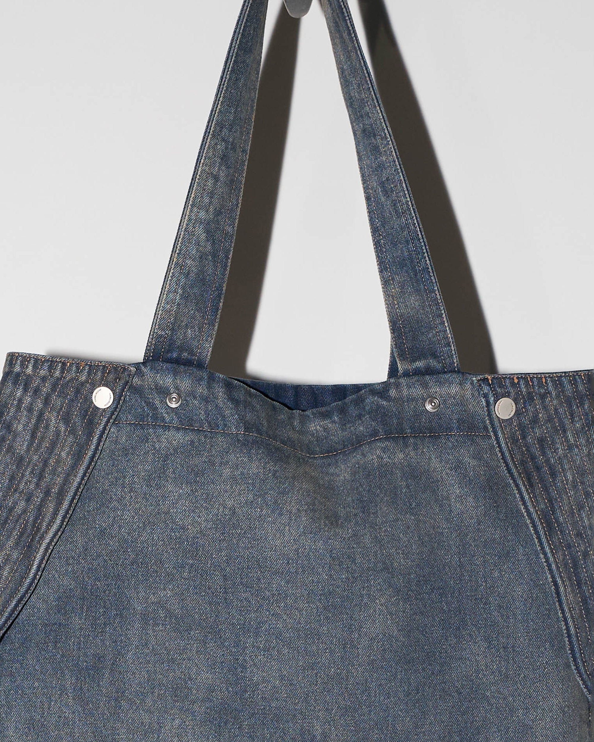 49PERCENT Modern Washed Foldable Denim Tote Bag, premium urban and streetwear designers apparel on PROJECTISR.com, 49PERCENT