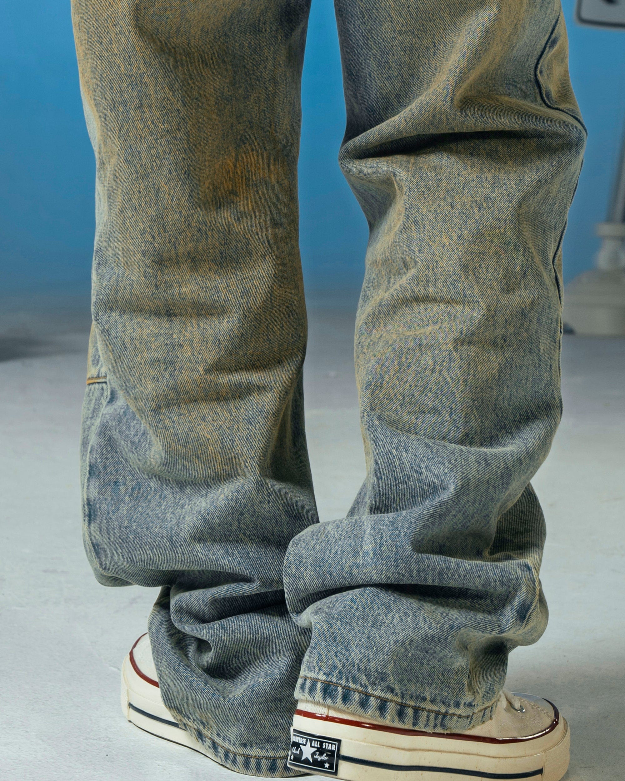 MAKEMORE Classic Acid Washed Crinkled Jeans, premium urban and streetwear designers apparel on PROJECTISR.com, MAKEMORE