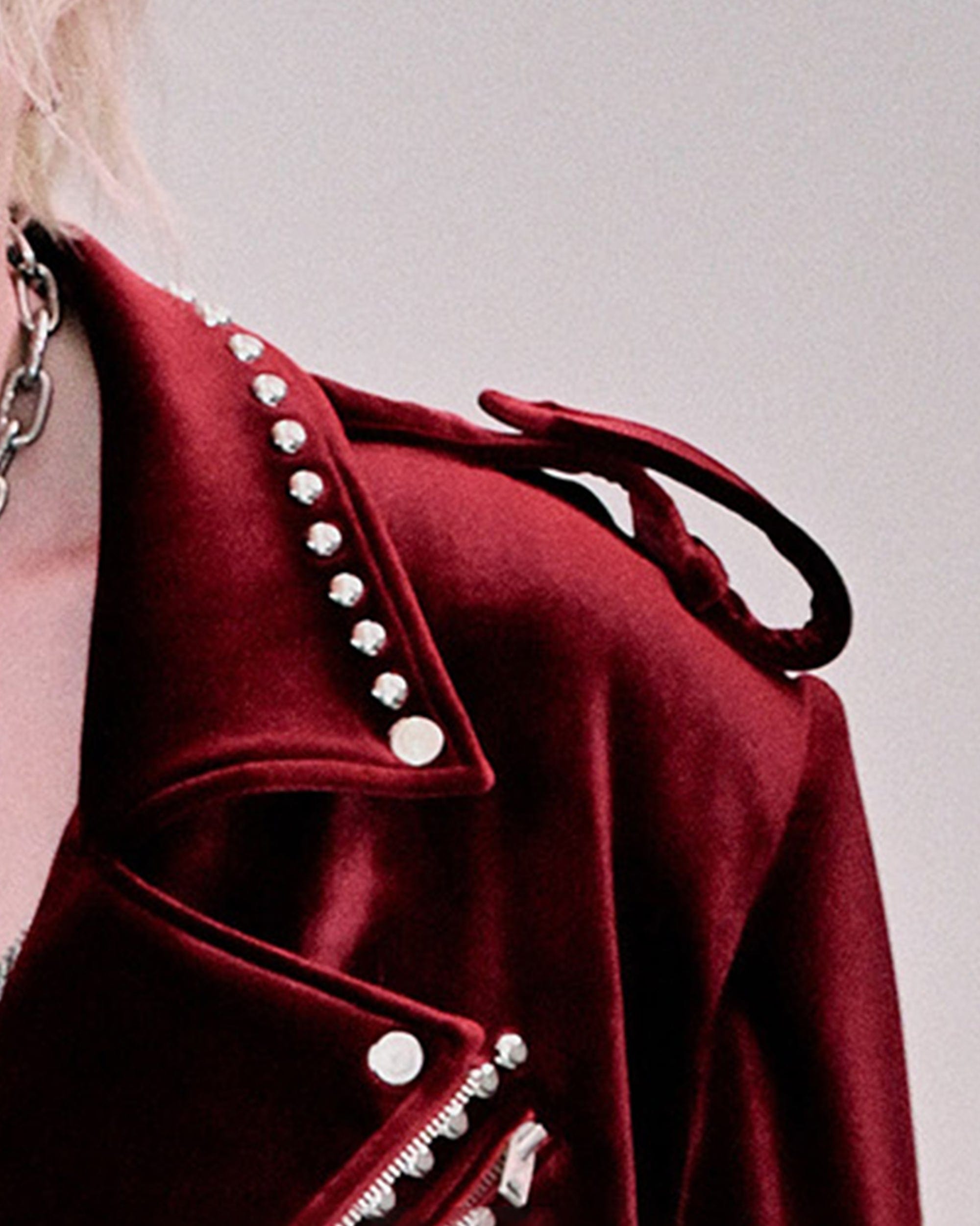 FACEONLAB Red Velvet Rivet Biker Jacket, premium urban and streetwear designers apparel on PROJECTISR.com, FACEONLAB