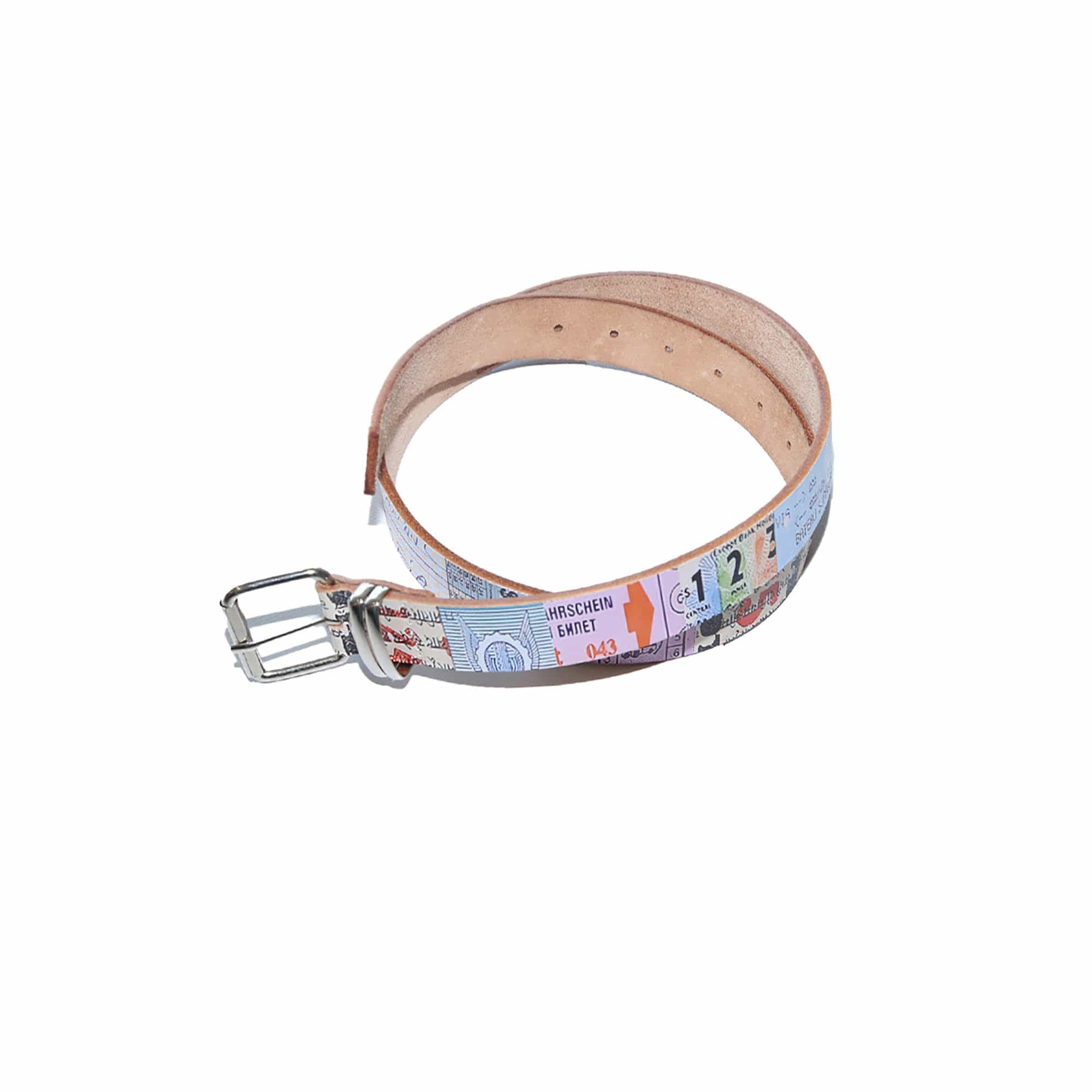 TRECLUB Retro Ticket Full-Print Faux Leather Belt