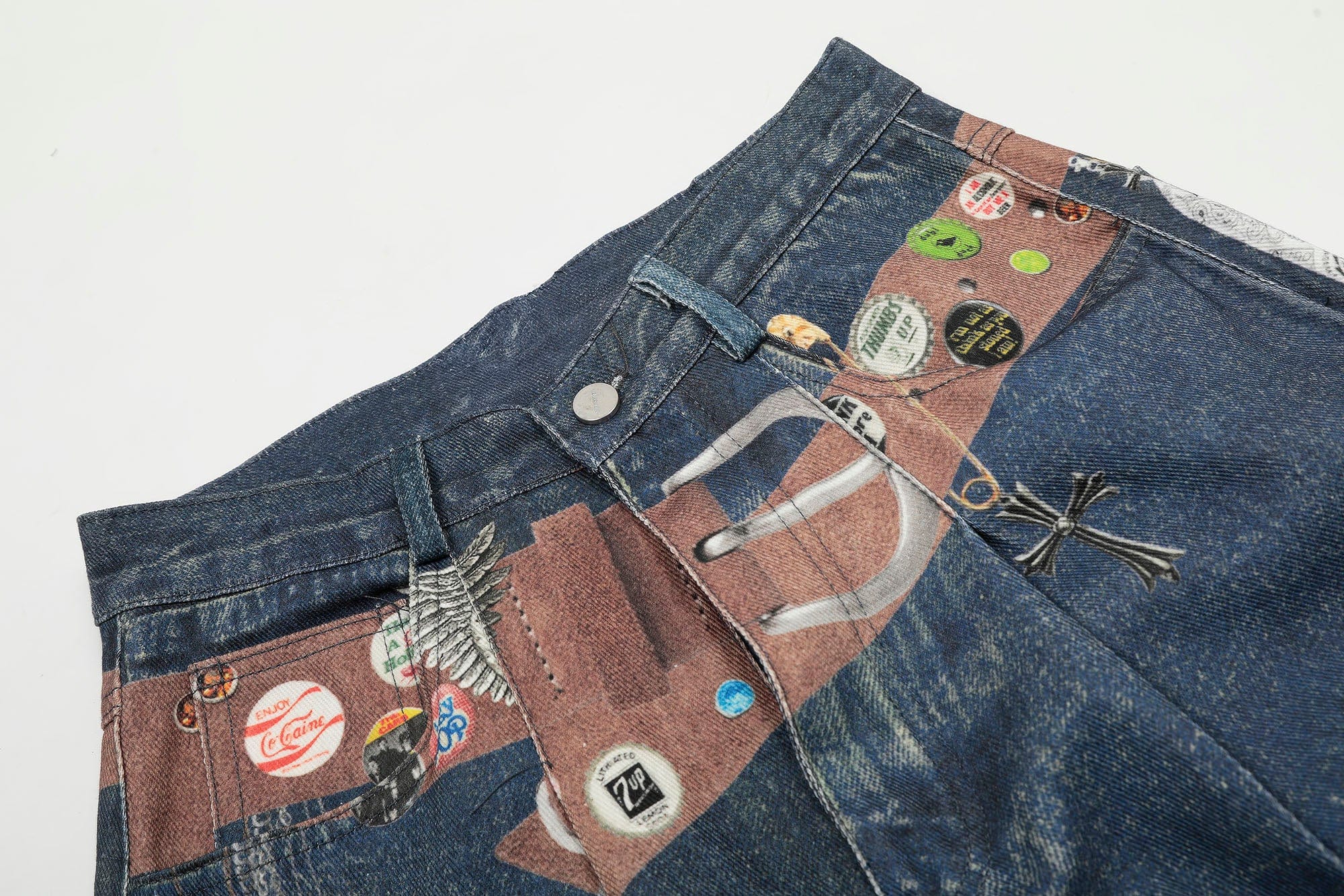 CLP Badge Belt Graphic Cropped Denim Shorts, premium urban and streetwear designers apparel on PROJECTISR.com, CLP