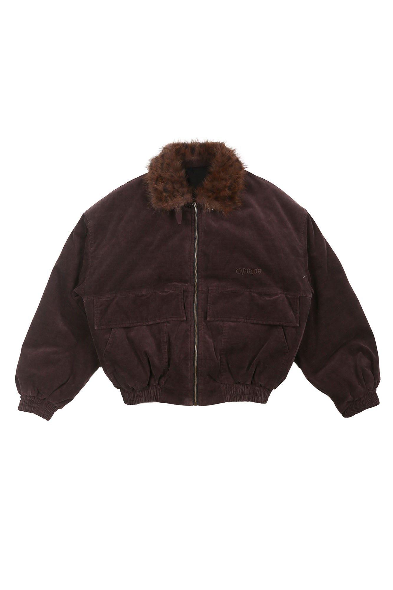 TRECLUB Faux Fur Collar Corduroy Jacket