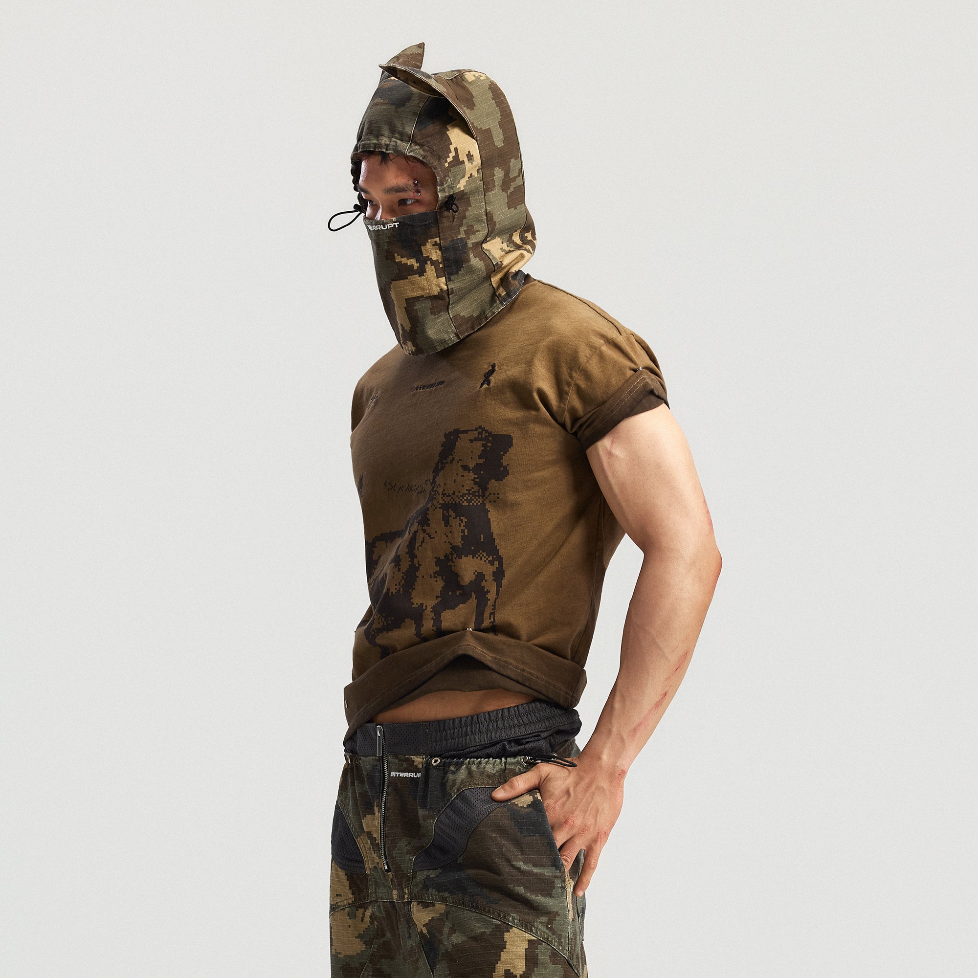 INTERRUPT Studded Roll-Sleeve Graphic T-Shirt