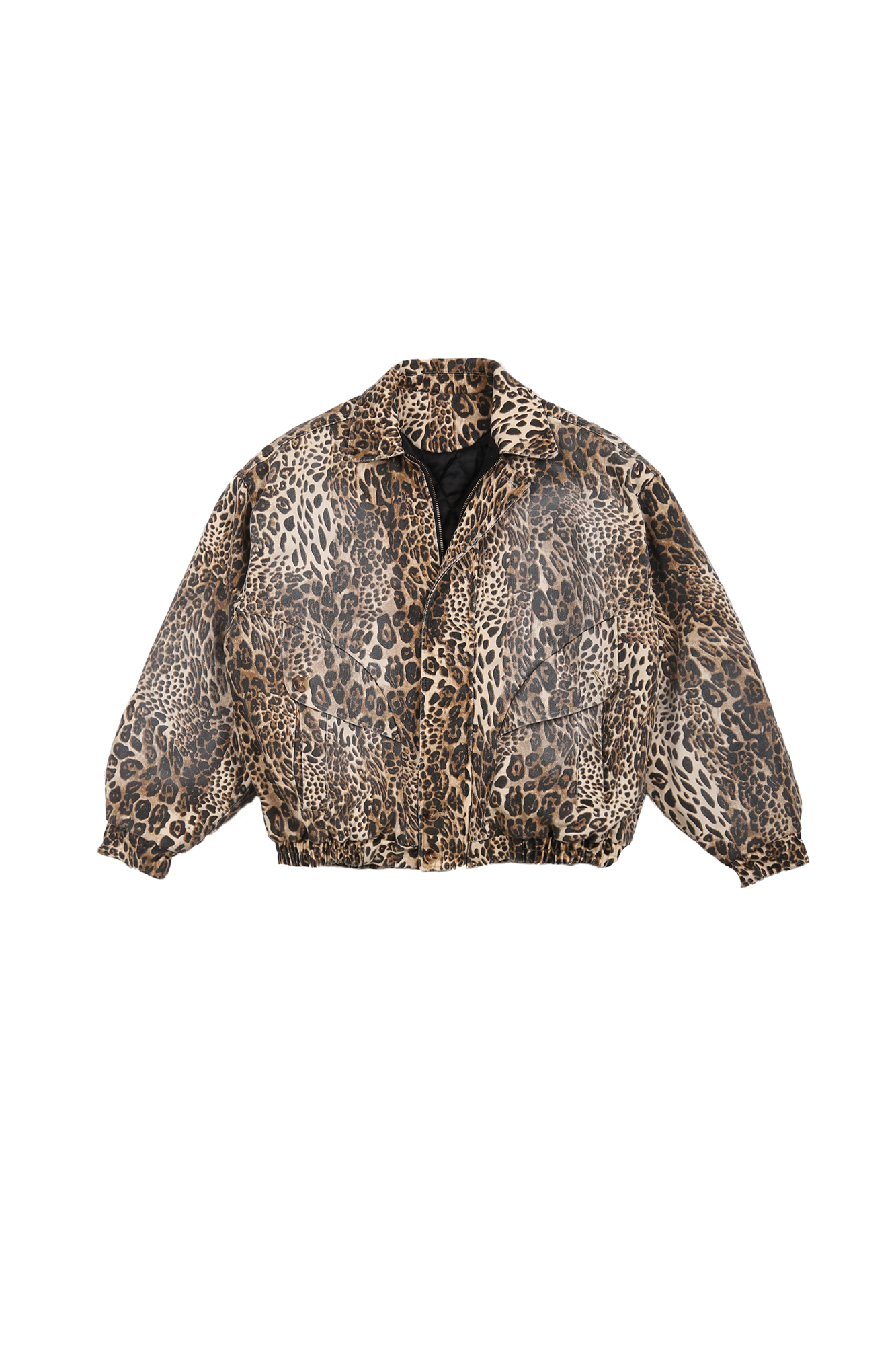 TRECLUB Distressed Leopard Full-Print Bomber Jacket
