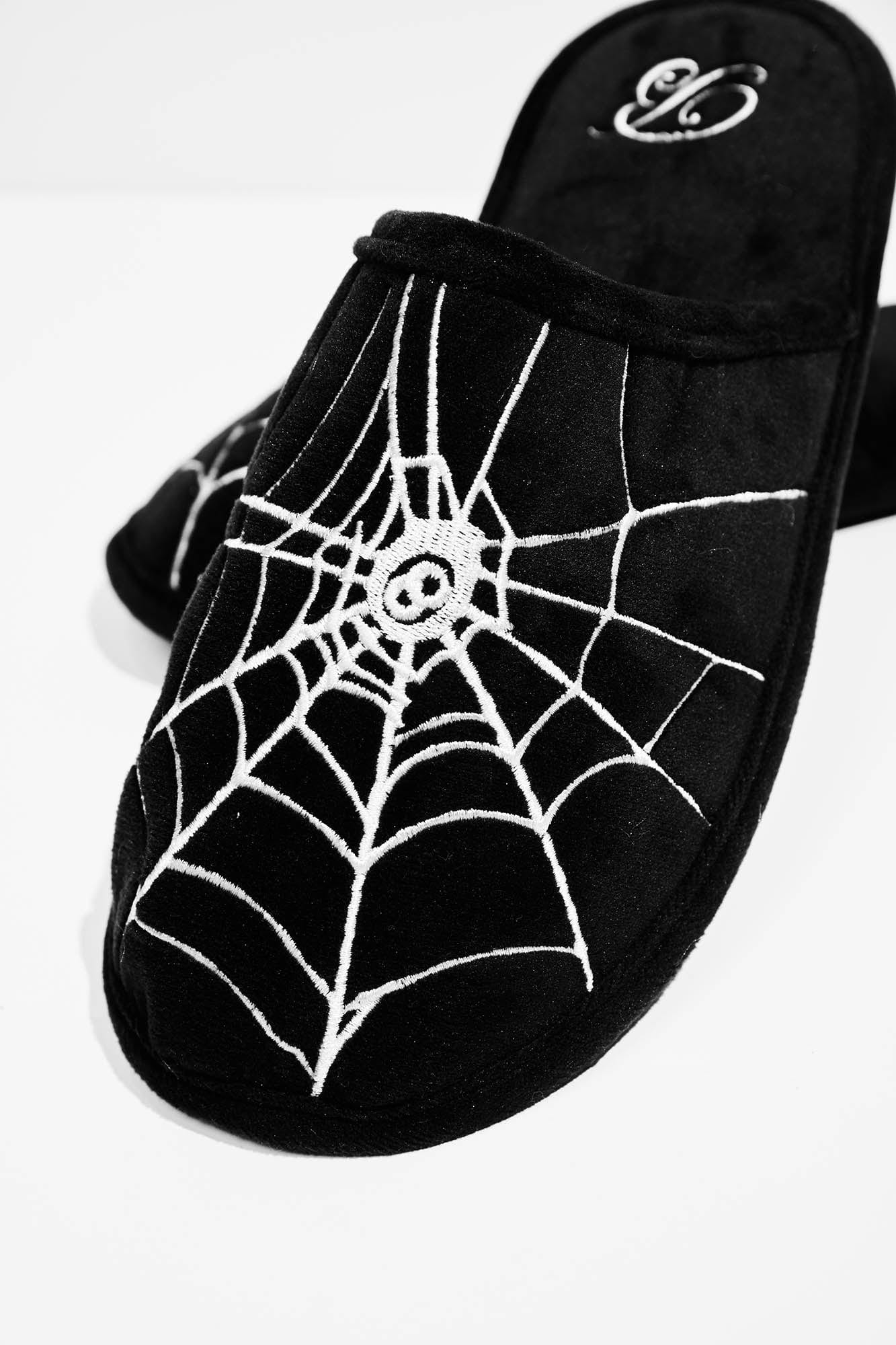 BLACK8MOB Spiderweb Embroidered Slippers, premium urban and streetwear designers apparel on PROJECTISR.com, BLACK8MOB