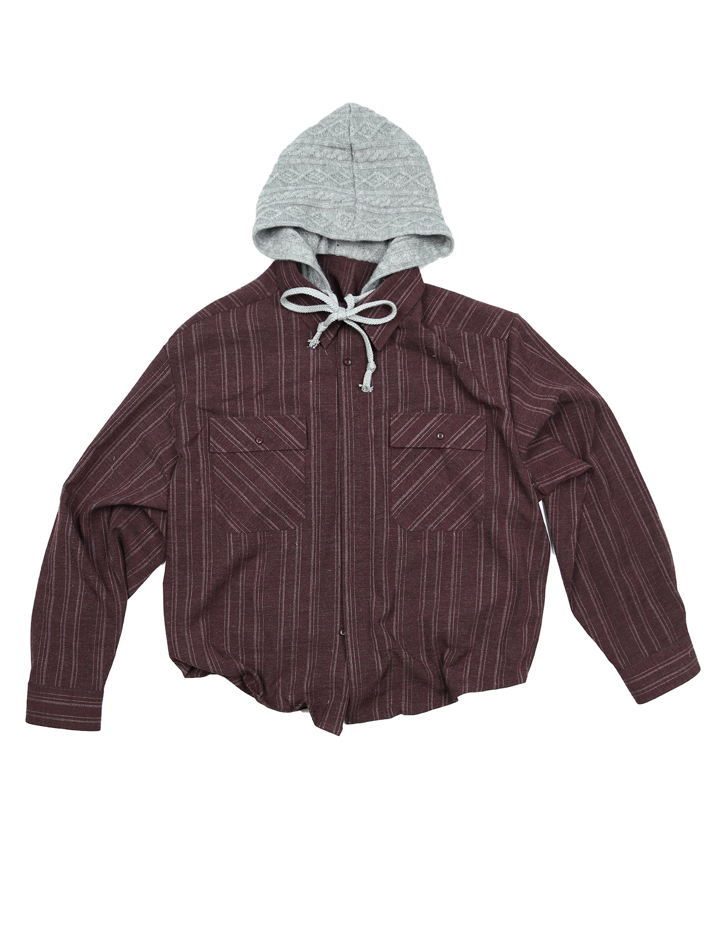 TRECLUB Retro Faux-Layer Hooded Button-Up Shirt, premium urban and streetwear designers apparel on PROJECTISR.com, TRECLUB