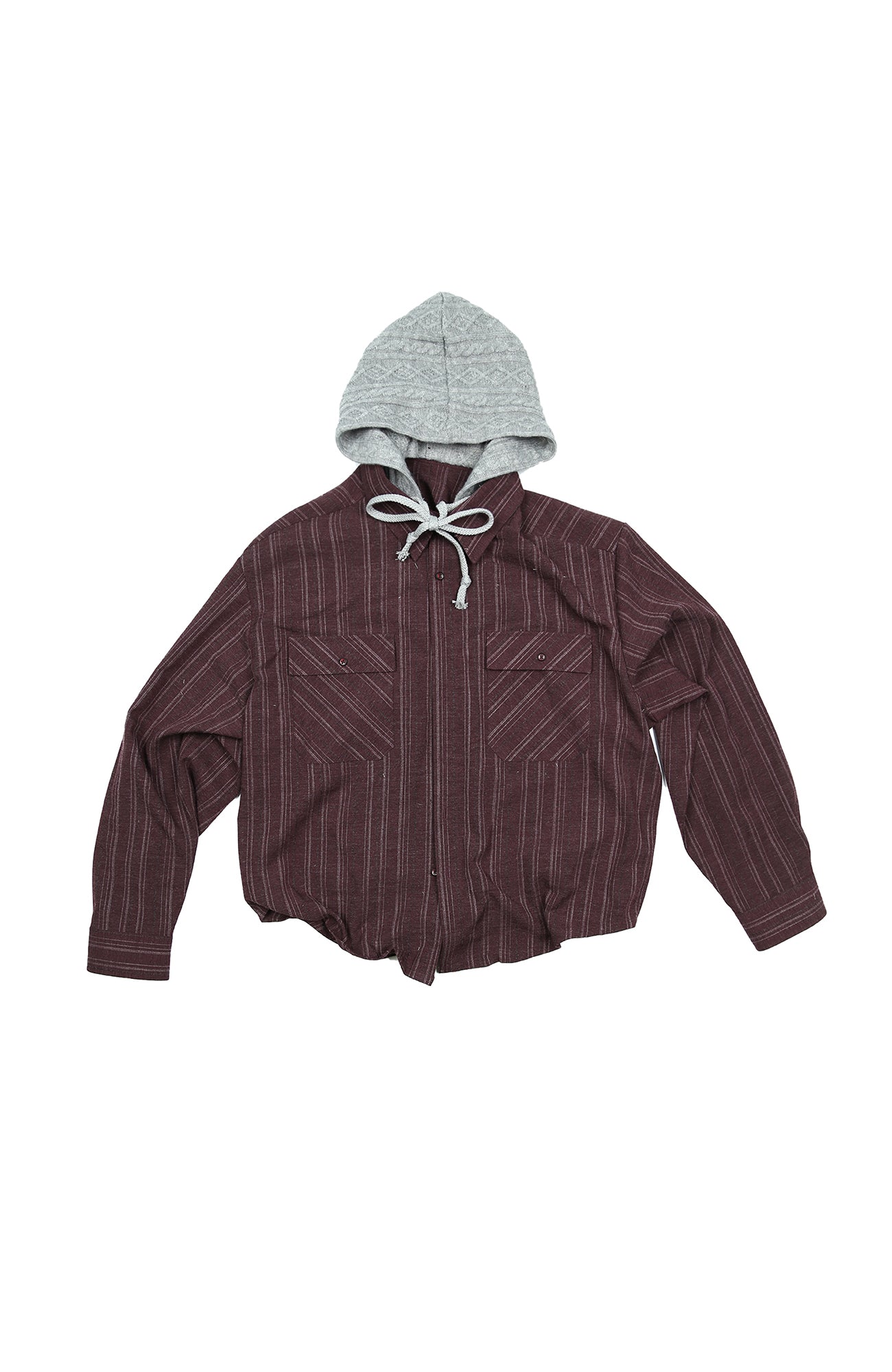 TRECLUB Retro Faux-Layer Hooded Button-Up Shirt, premium urban and streetwear designers apparel on PROJECTISR.com, TRECLUB