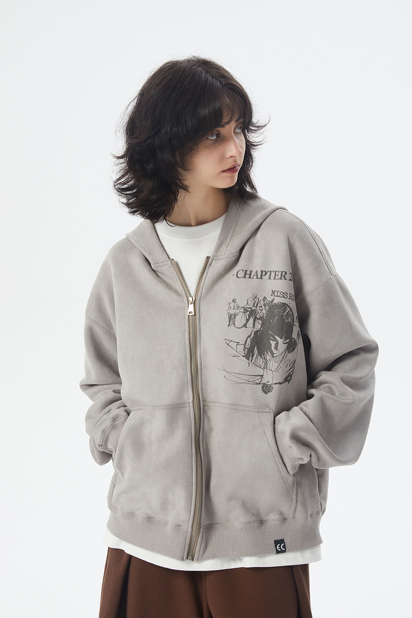 ERROR CODE ROBOT Graphic Suede Zip-Up Hoodie, premium urban and streetwear designers apparel on PROJECTISR.com, ERROR CODE ROBOT
