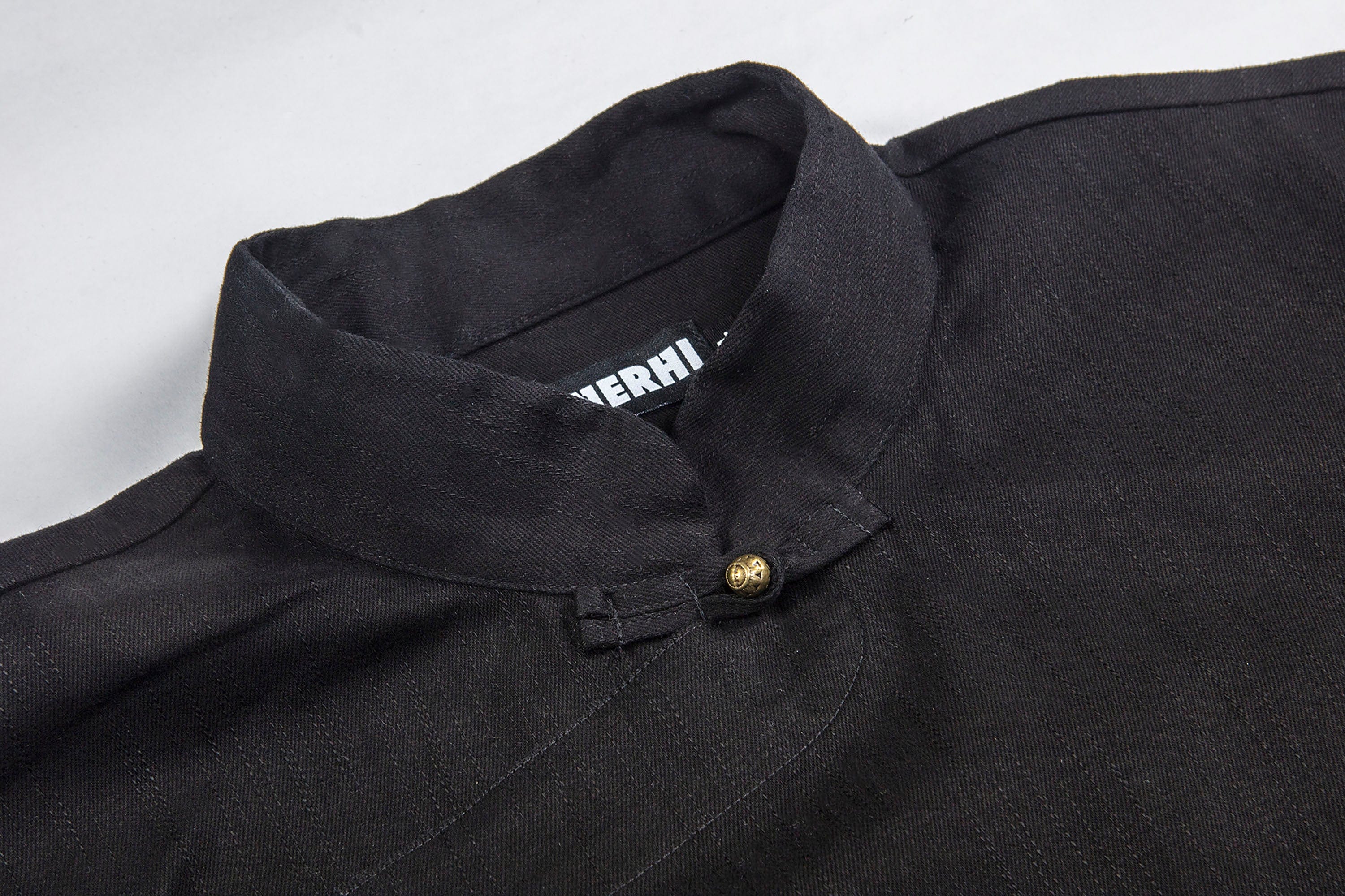 NERHI Asymmetrical Frog Button Mandarin Collar Shirt, premium urban and streetwear designers apparel on PROJECTISR.com, NERHI