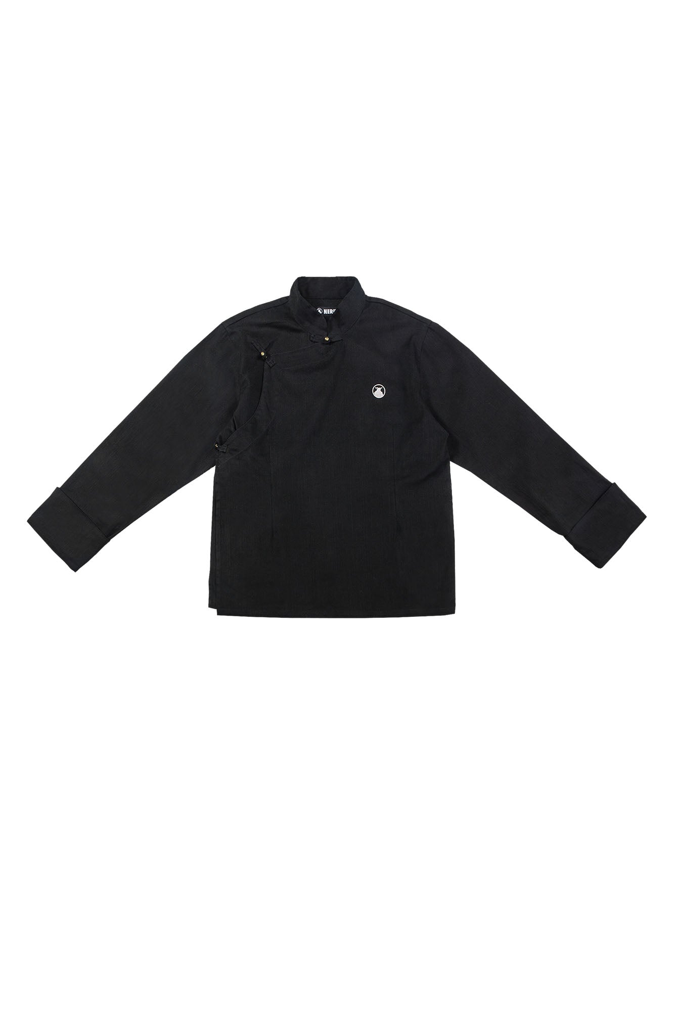 NERHI Asymmetrical Frog Button Mandarin Collar Shirt, premium urban and streetwear designers apparel on PROJECTISR.com, NERHI