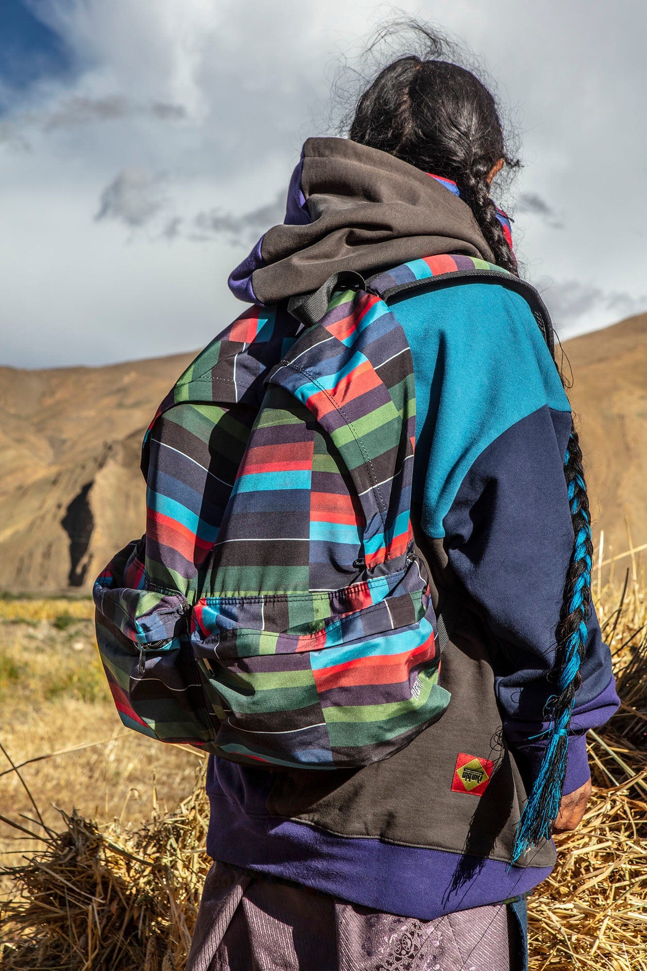 NERHI Horizontal Striped Patchwork Backpack, premium urban and streetwear designers apparel on PROJECTISR.com, NERHI