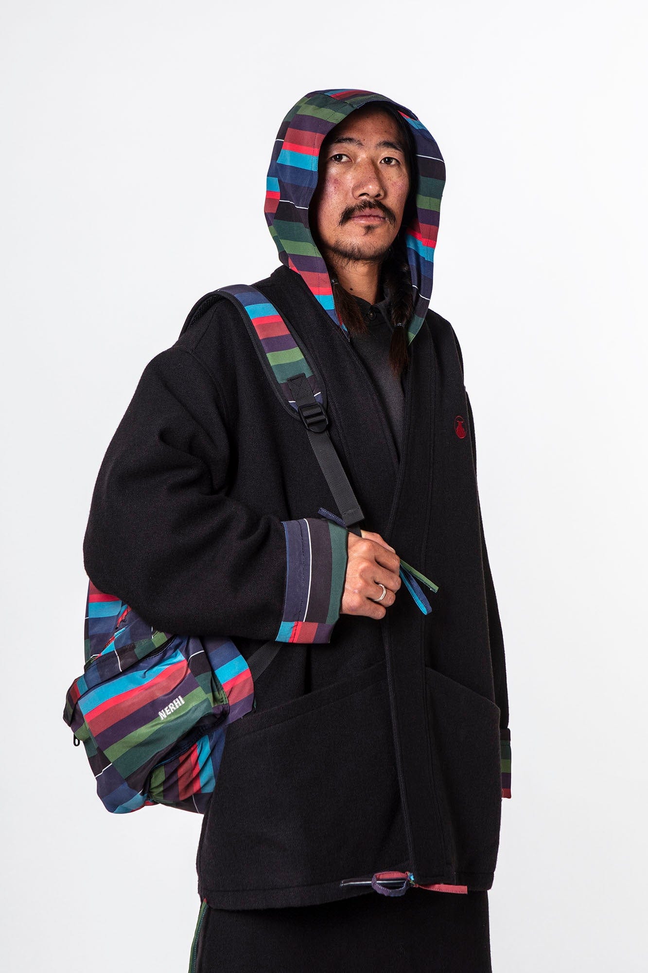 NERHI Horizontal Striped Patchwork Backpack, premium urban and streetwear designers apparel on PROJECTISR.com, NERHI