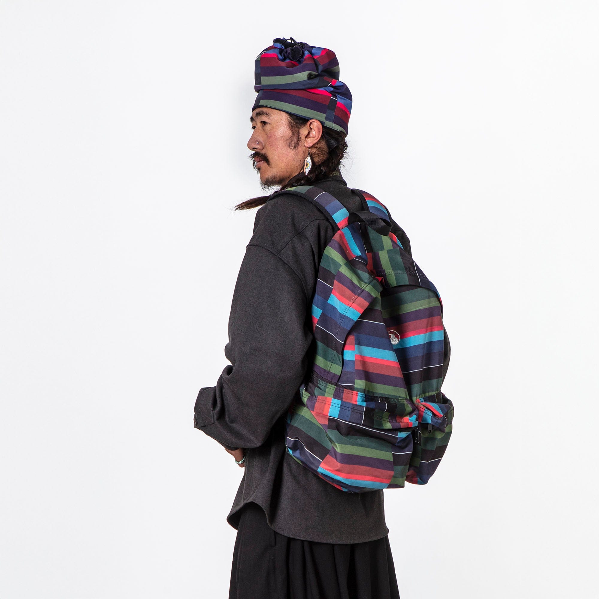 NERHI Horizontal Striped Patchwork Backpack, premium urban and streetwear designers apparel on PROJECTISR.com, NERHI