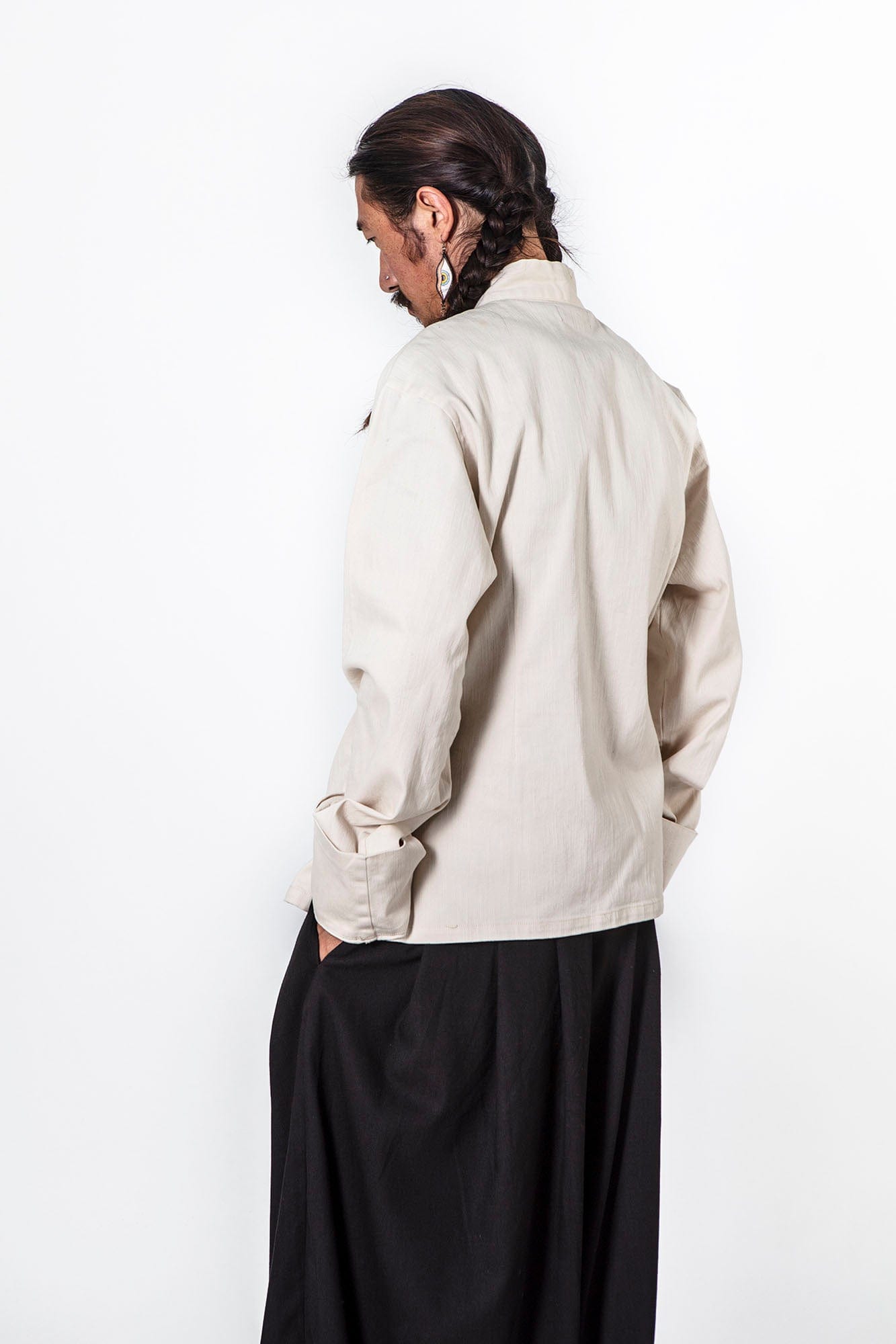 NERHI Asymmetrical Frog Button Mandarin Collar Shirt, premium urban and streetwear designers apparel on PROJECTISR.com, NERHI