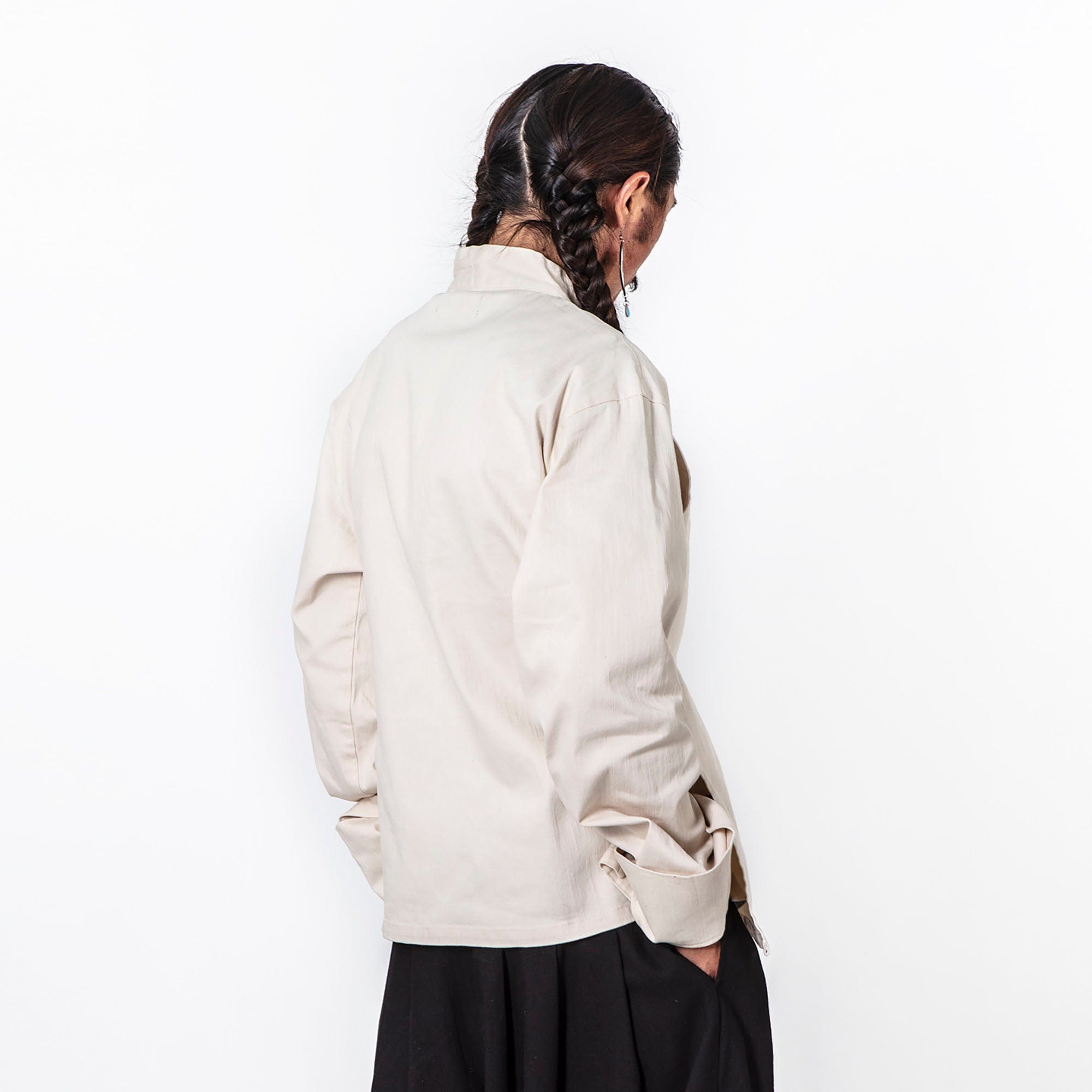 NERHI Asymmetrical Frog Button Mandarin Collar Shirt, premium urban and streetwear designers apparel on PROJECTISR.com, NERHI