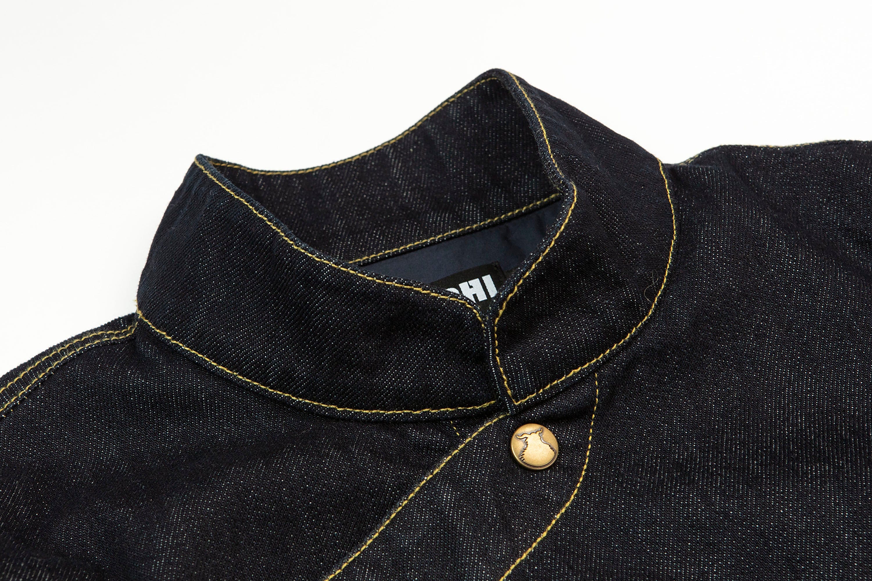 NERHI Asymmetrical Snap Raw Denim Vest, premium urban and streetwear designers apparel on PROJECTISR.com, NERHI