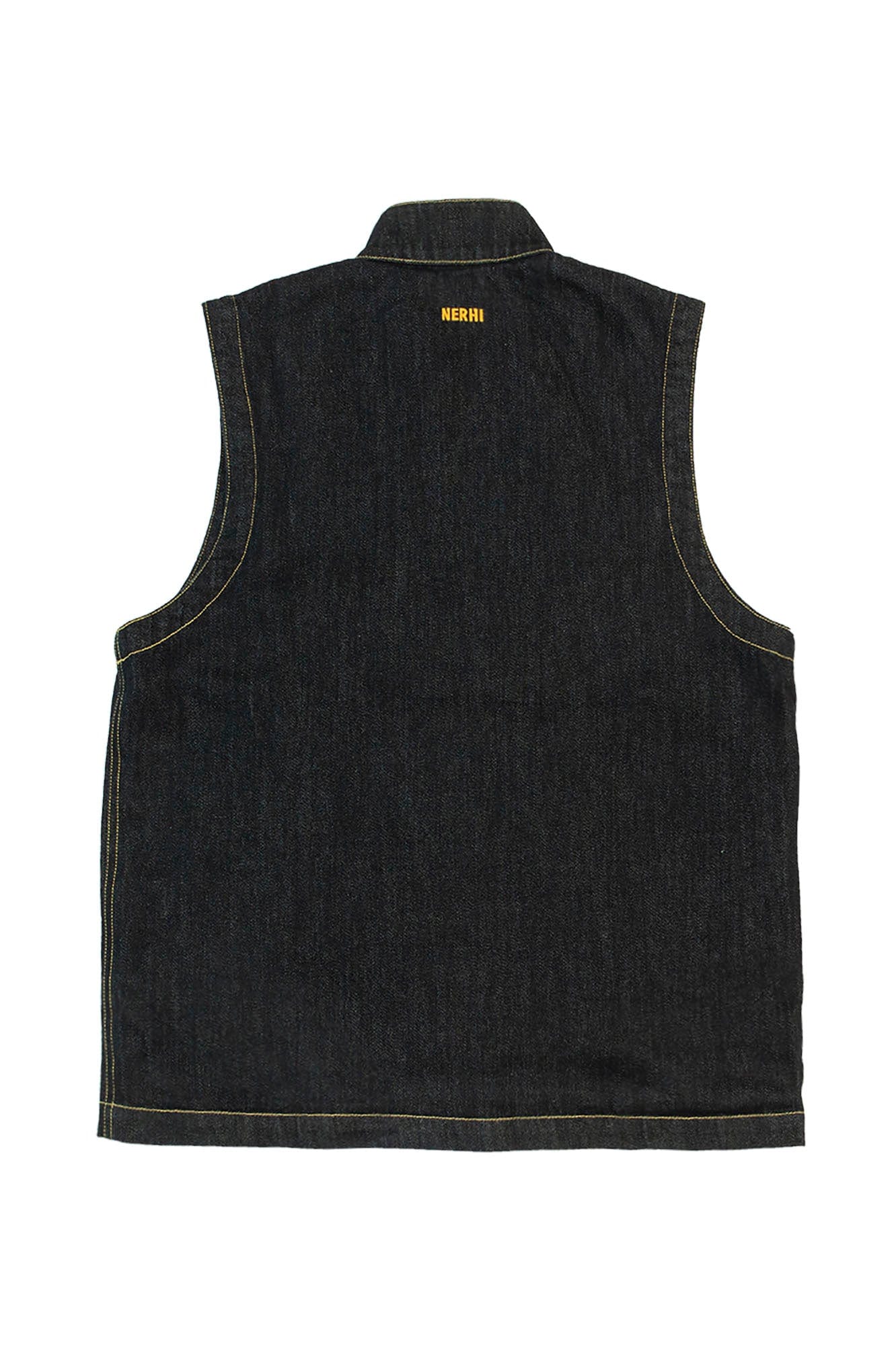 NERHI Asymmetrical Snap Raw Denim Vest, premium urban and streetwear designers apparel on PROJECTISR.com, NERHI
