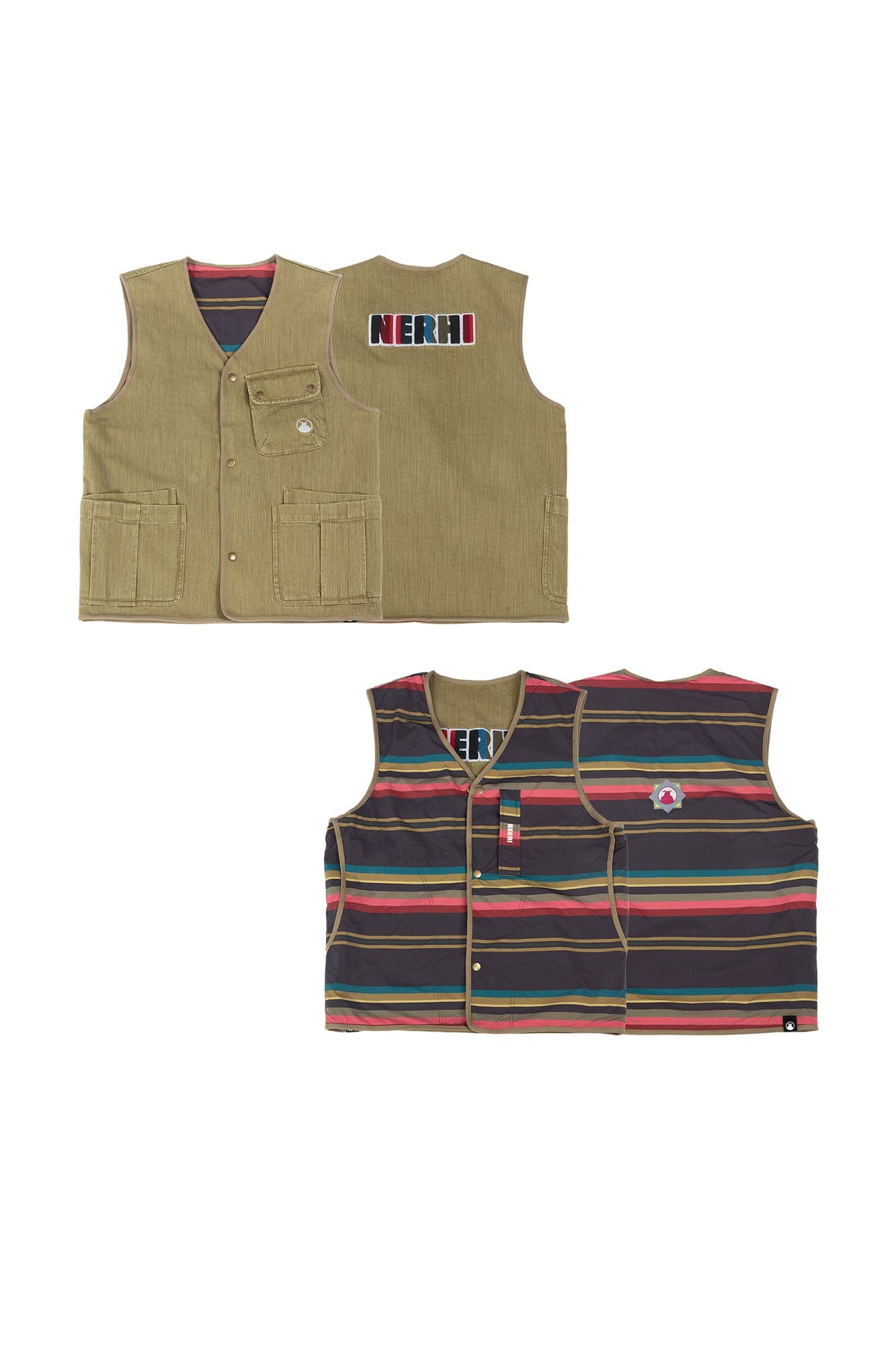 NERHI Reversible Striped Multi-Pocket Utility Vest, premium urban and streetwear designers apparel on PROJECTISR.com, NERHI