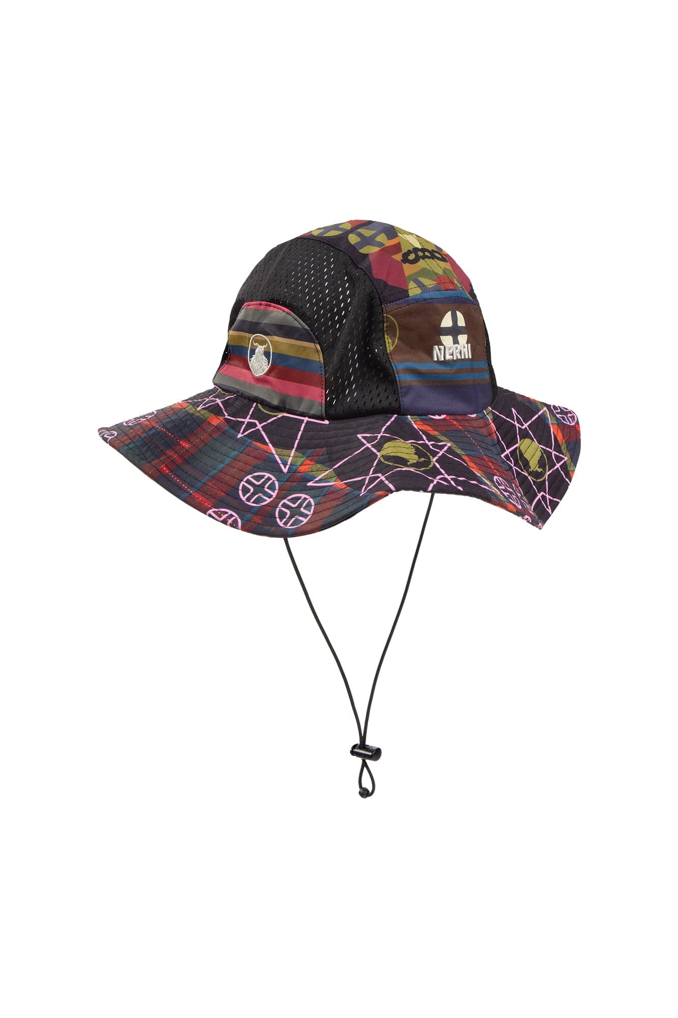 NERHI Mesh-Paneled Tribal Graphic Bucket Hat, premium urban and streetwear designers apparel on PROJECTISR.com, NERHI