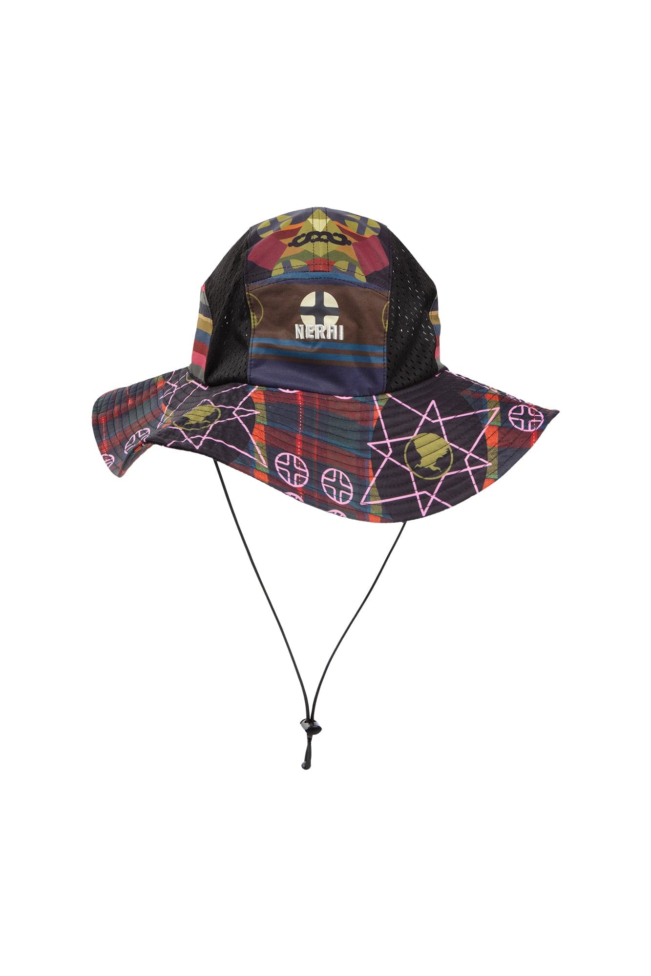NERHI Mesh-Paneled Tribal Graphic Bucket Hat, premium urban and streetwear designers apparel on PROJECTISR.com, NERHI