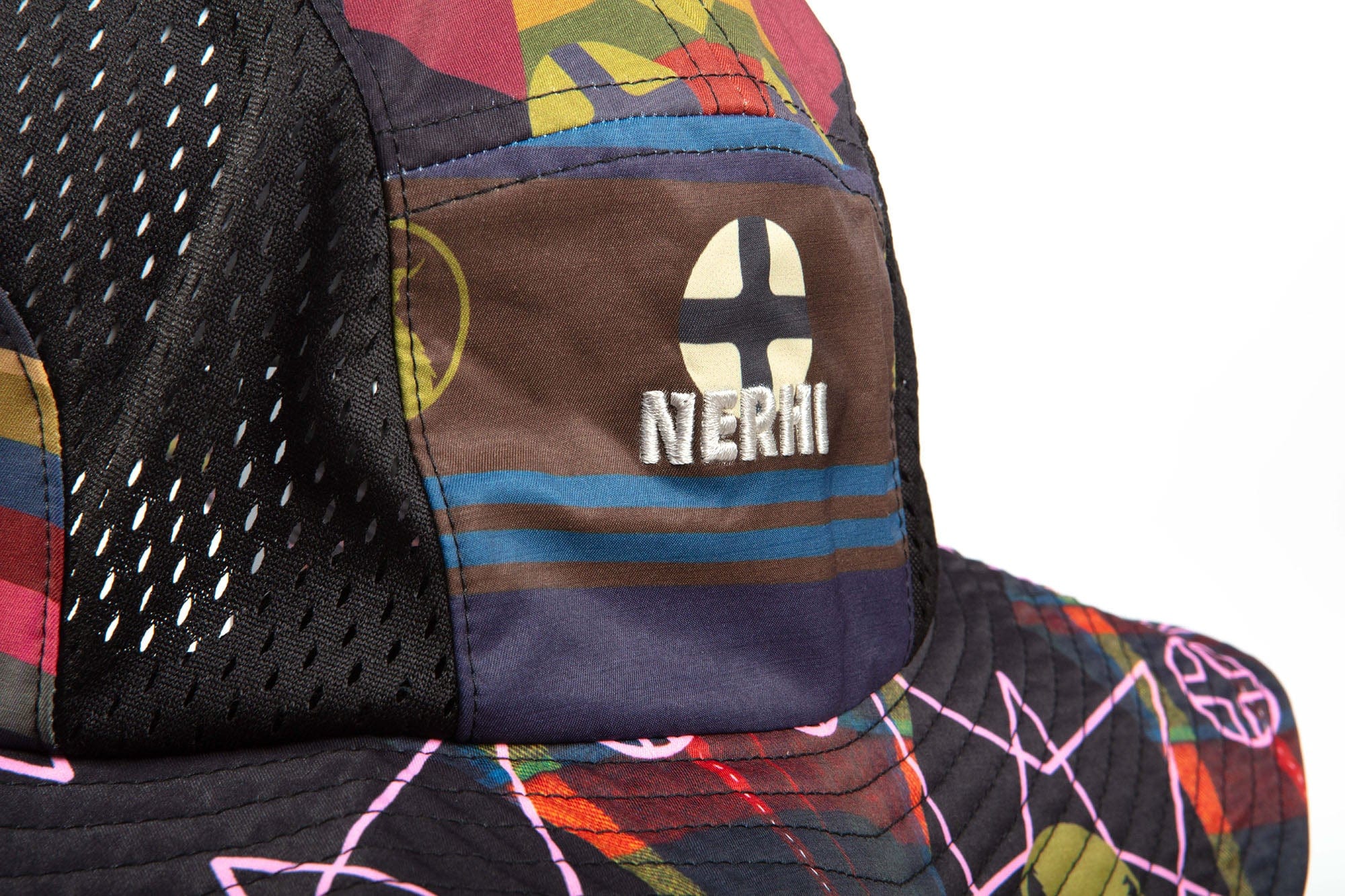 NERHI Mesh-Paneled Tribal Graphic Bucket Hat, premium urban and streetwear designers apparel on PROJECTISR.com, NERHI