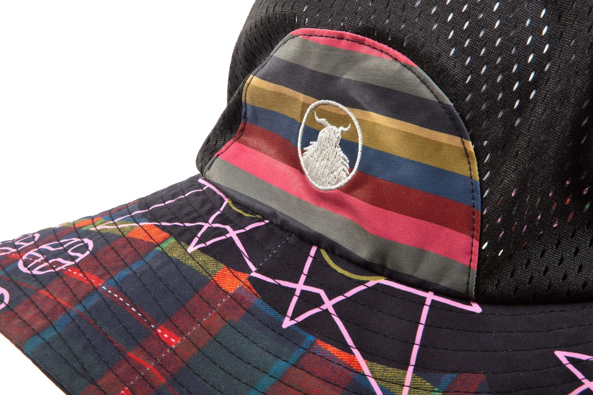 NERHI Mesh-Paneled Tribal Graphic Bucket Hat, premium urban and streetwear designers apparel on PROJECTISR.com, NERHI