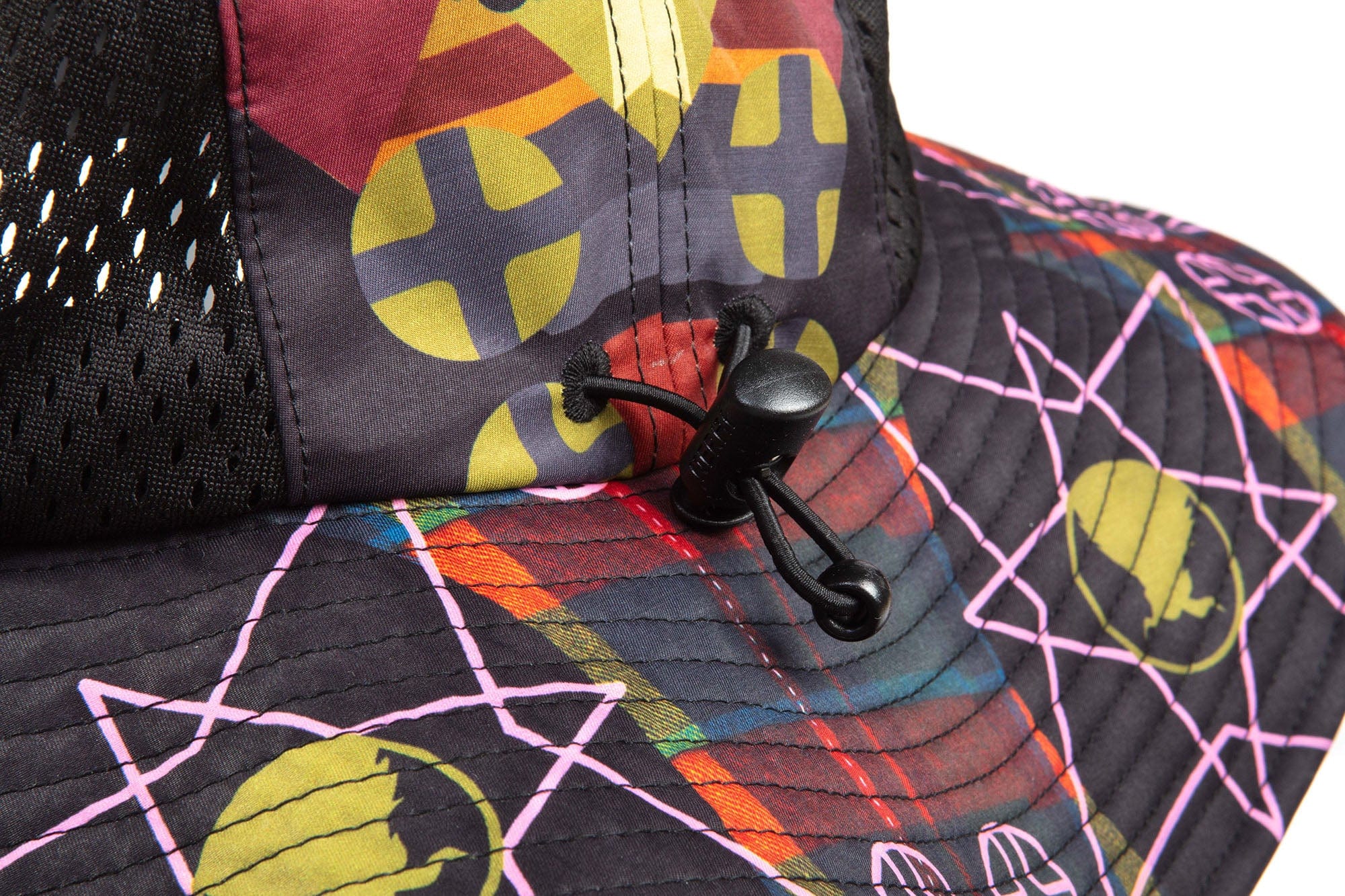 NERHI Mesh-Paneled Tribal Graphic Bucket Hat, premium urban and streetwear designers apparel on PROJECTISR.com, NERHI