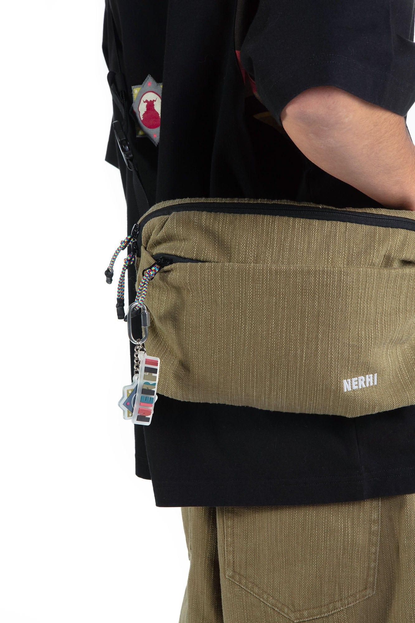 NERHI Washed Panel Ethnic Graphic Crossbody Pouch, premium urban and streetwear designers apparel on PROJECTISR.com, NERHI