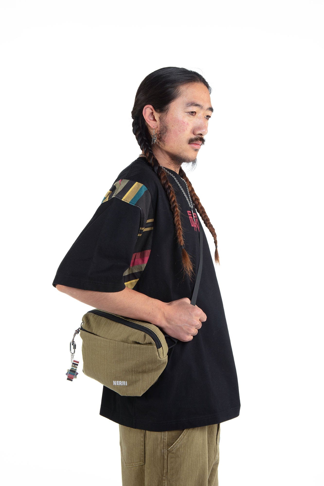 NERHI Washed Panel Ethnic Graphic Crossbody Pouch, premium urban and streetwear designers apparel on PROJECTISR.com, NERHI
