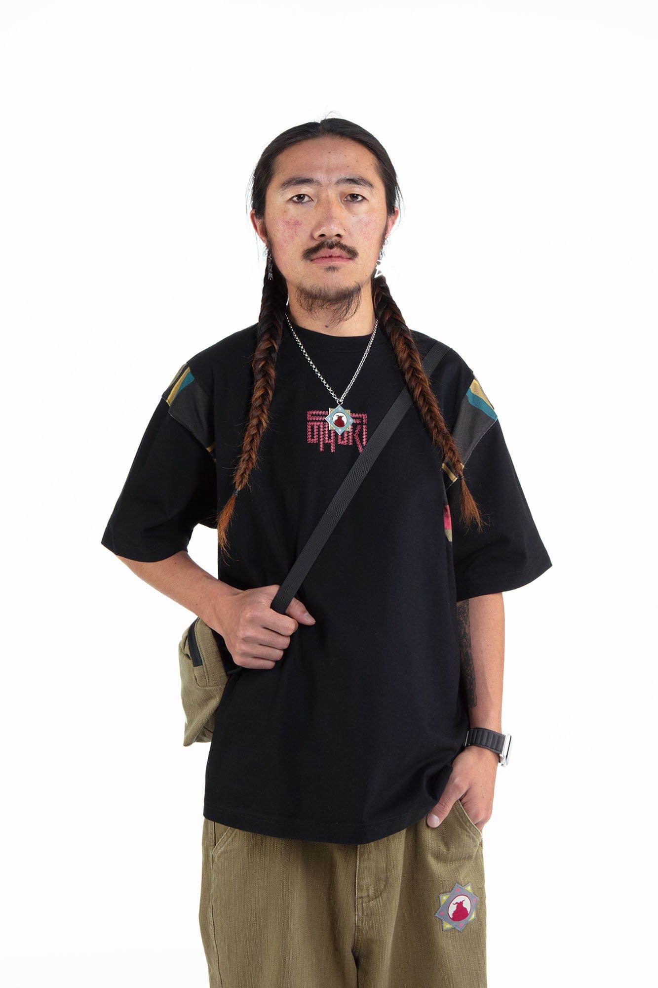 NERHI Washed Panel Ethnic Graphic Crossbody Pouch, premium urban and streetwear designers apparel on PROJECTISR.com, NERHI