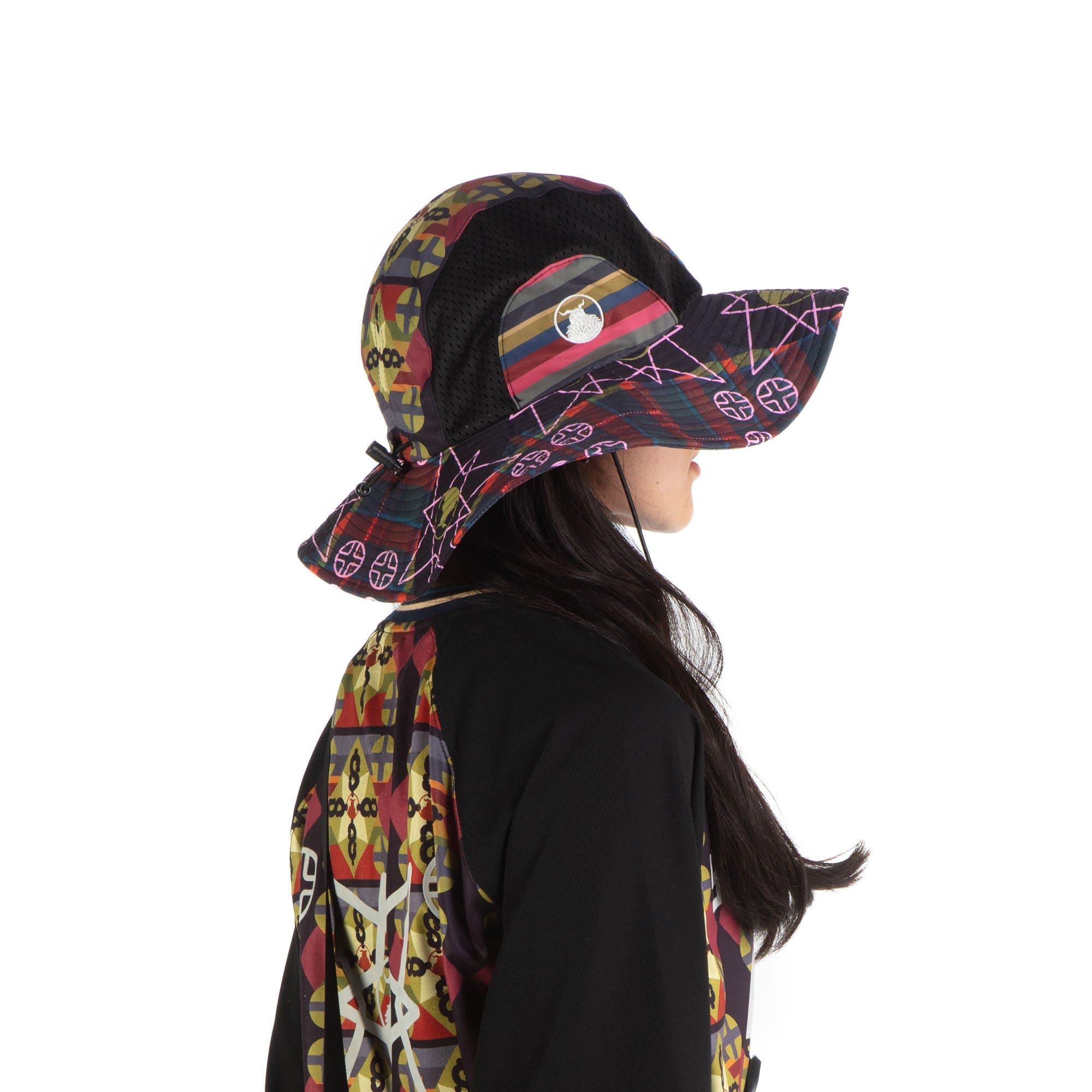 NERHI Mesh-Paneled Tribal Graphic Bucket Hat, premium urban and streetwear designers apparel on PROJECTISR.com, NERHI