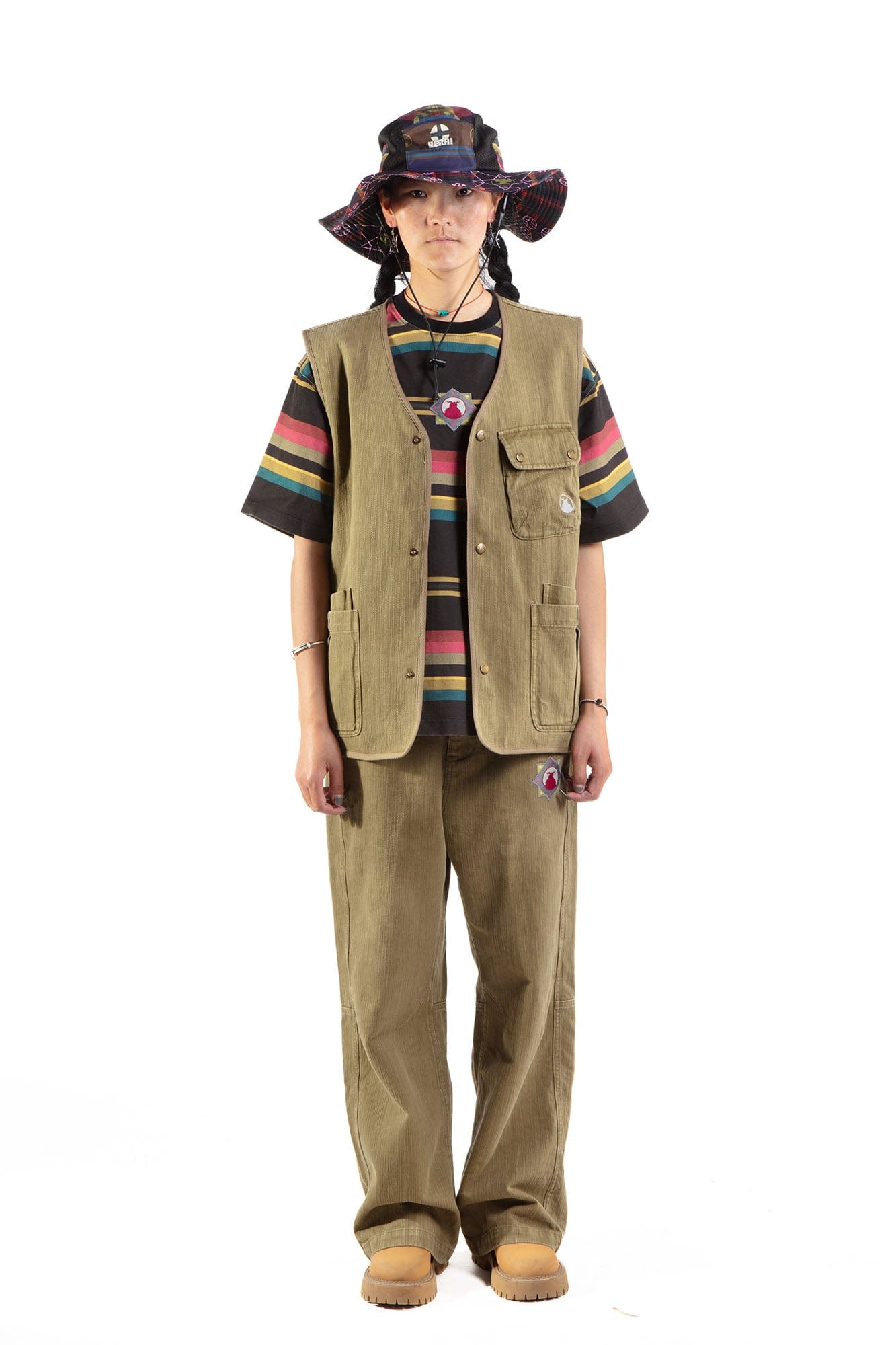 NERHI Mesh-Paneled Tribal Graphic Bucket Hat, premium urban and streetwear designers apparel on PROJECTISR.com, NERHI