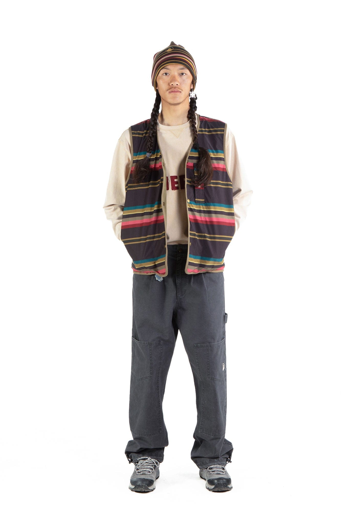 NERHI Reversible Striped Multi-Pocket Utility Vest, premium urban and streetwear designers apparel on PROJECTISR.com, NERHI