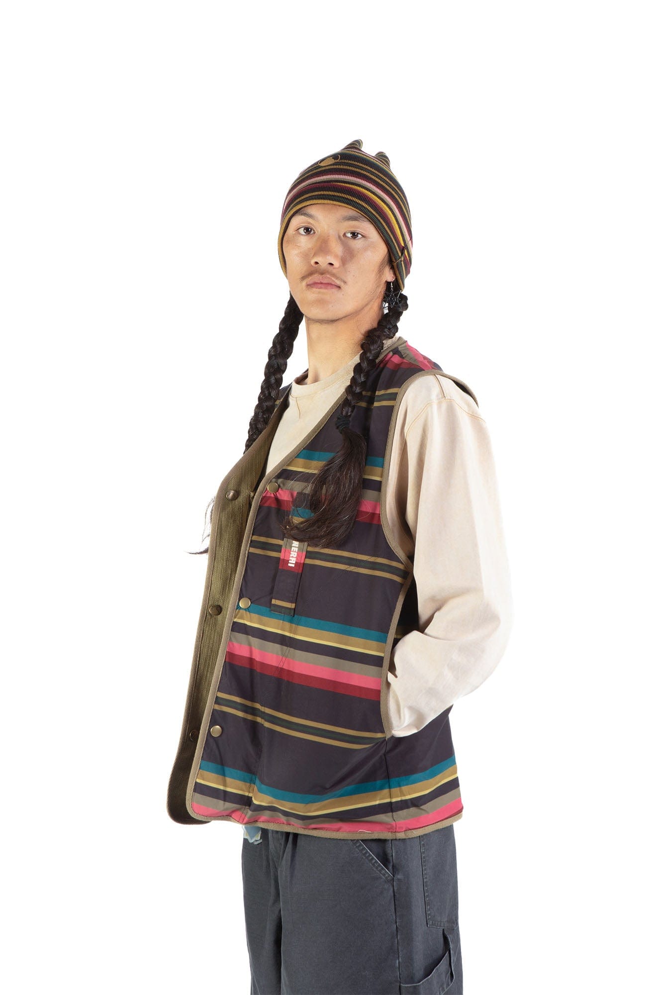 NERHI Reversible Striped Multi-Pocket Utility Vest, premium urban and streetwear designers apparel on PROJECTISR.com, NERHI