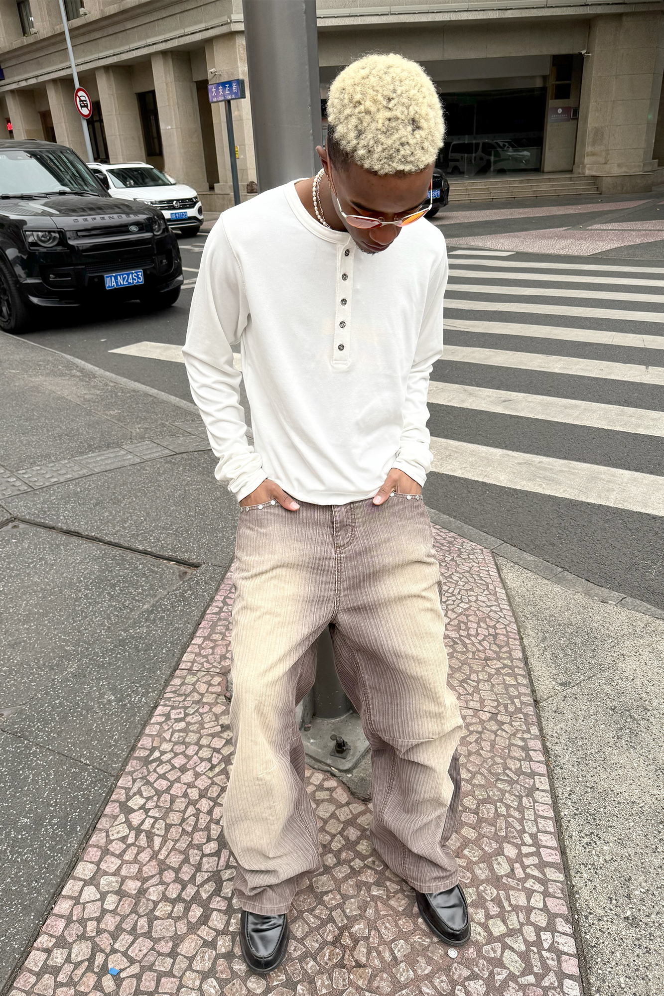 STEEPC Washed Striped Corduroy Studded Wide-Leg Pants, premium urban and streetwear designers apparel on PROJECTISR.com, STEEPC