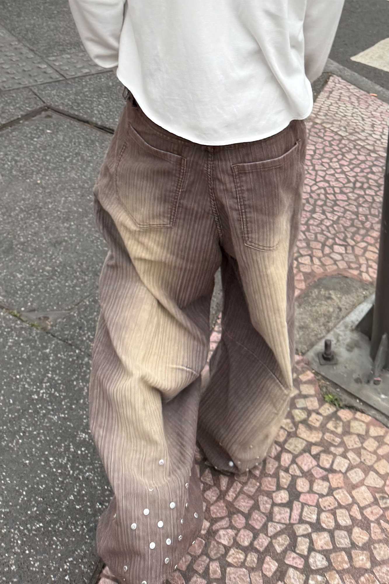 STEEPC Washed Striped Corduroy Studded Wide-Leg Pants, premium urban and streetwear designers apparel on PROJECTISR.com, STEEPC