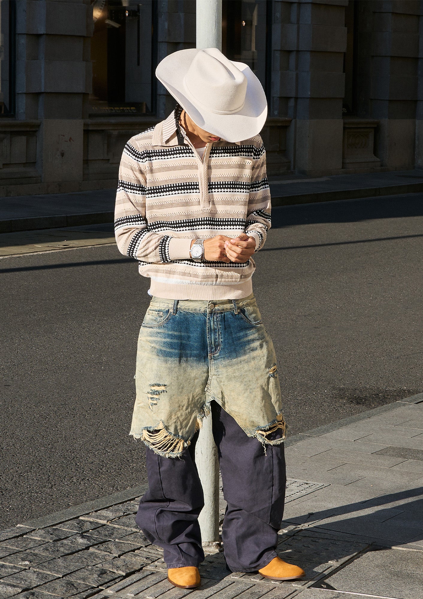 STEEPC Stripe Faux-Layered Polo Sweater, premium urban and streetwear designers apparel on PROJECTISR.com, STEEPC