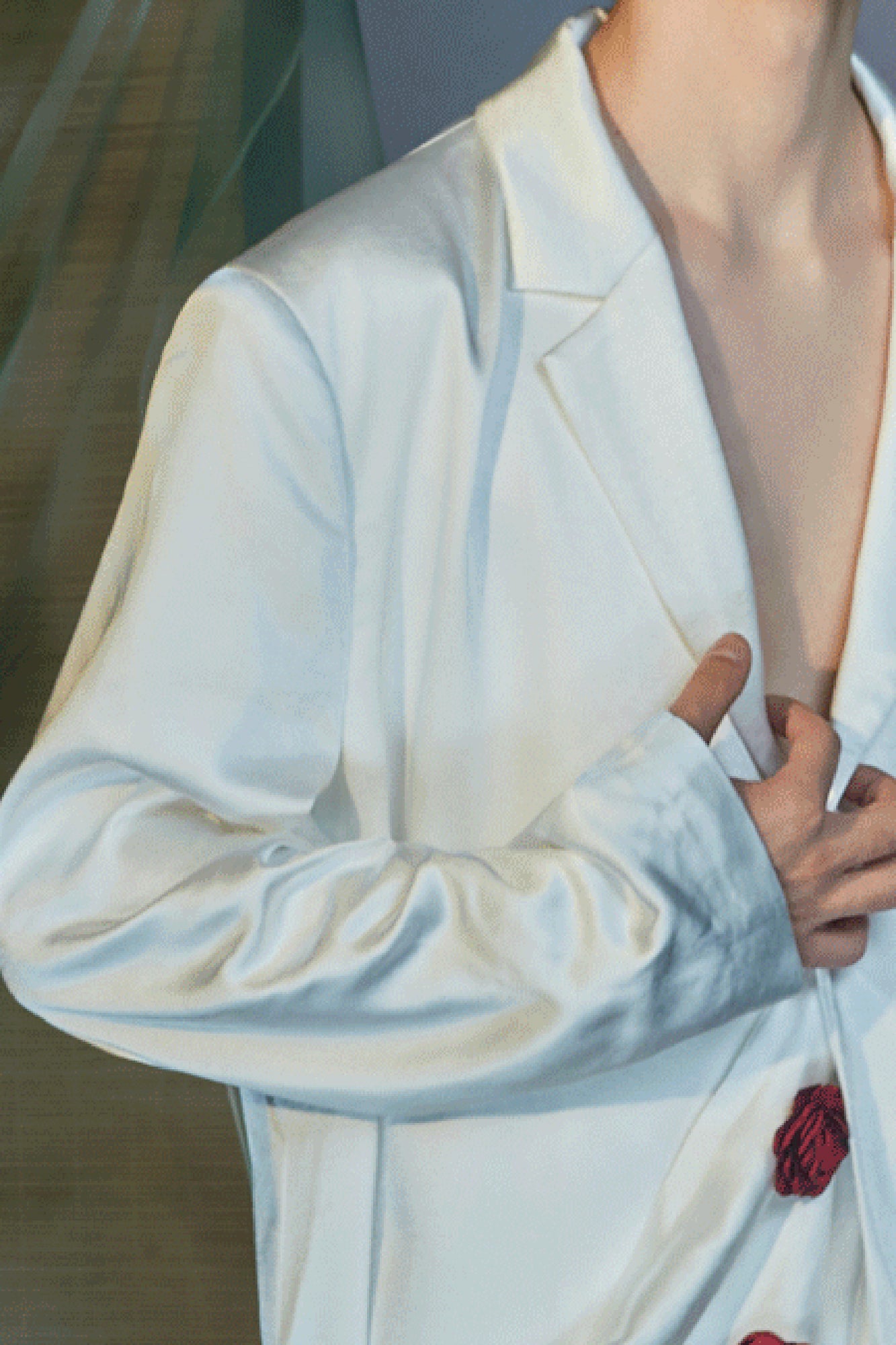 JIECHI Rose Embellished Draped Satin Blazer