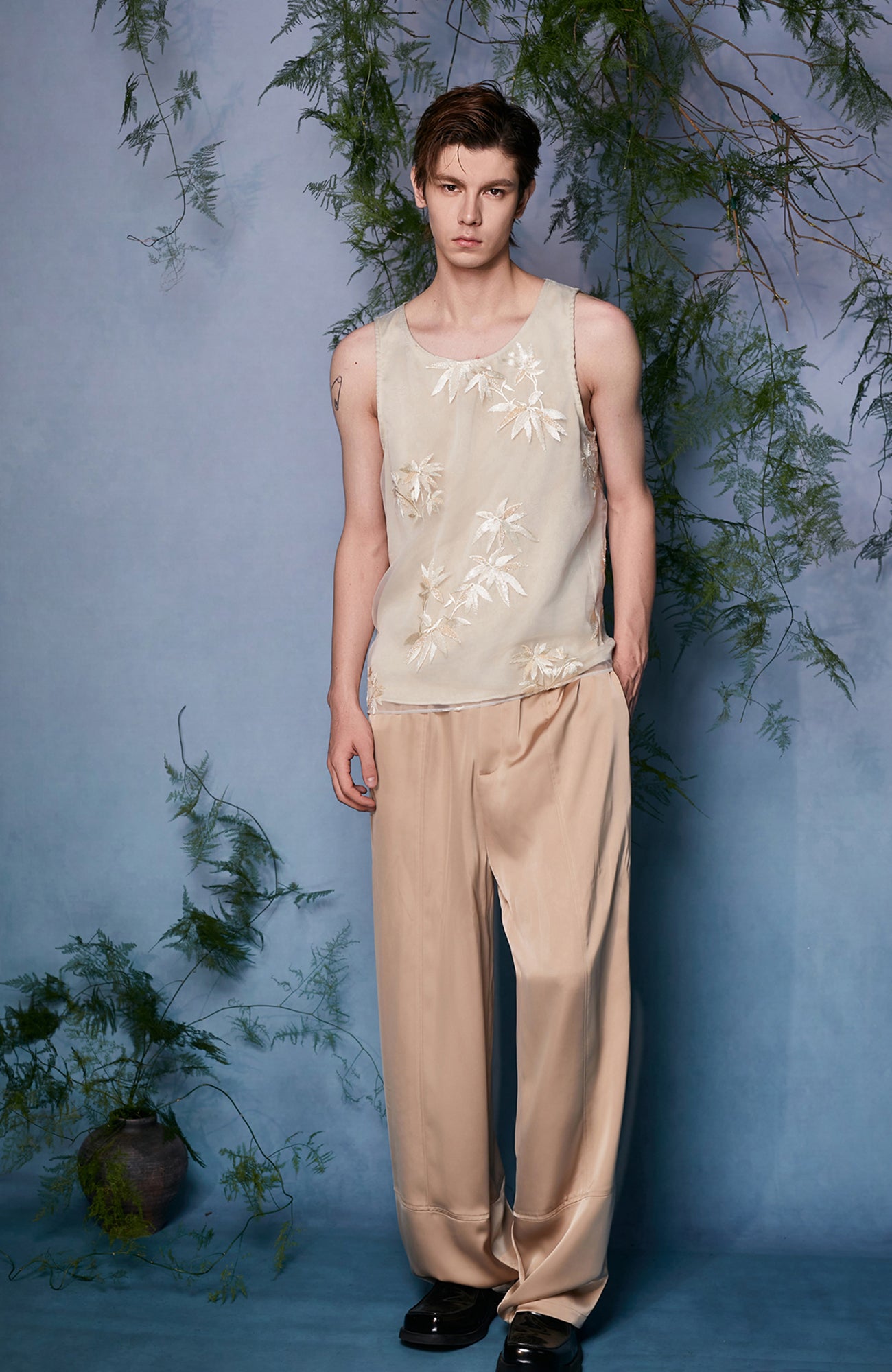 JIECHI Bamboo Embroidered Tank Top, premium urban and streetwear designers apparel on PROJECTISR.com, JIECHI