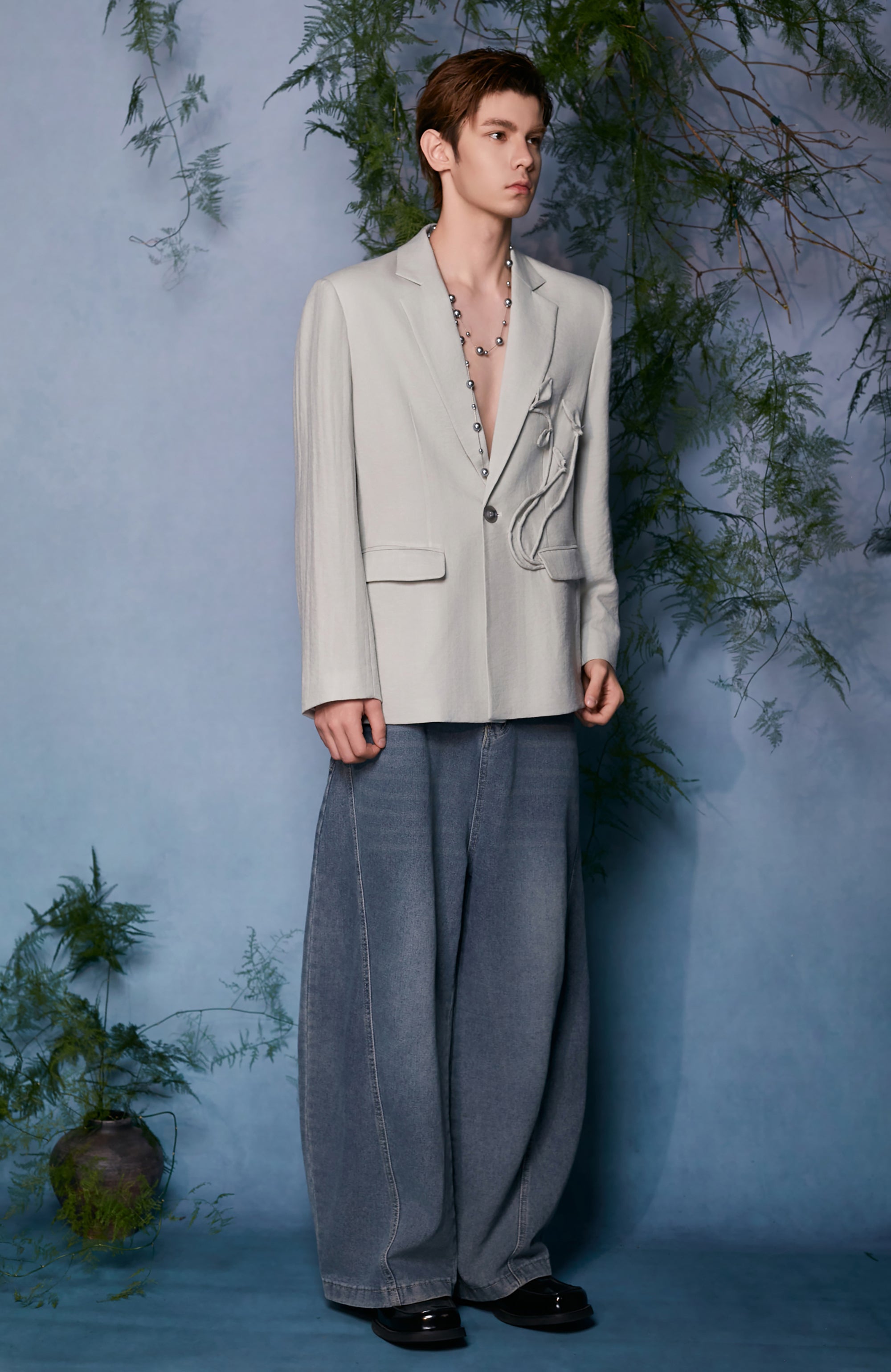 JIECHI Embroidered Floral Linework Blazer, premium urban and streetwear designers apparel on PROJECTISR.com, JIECHI