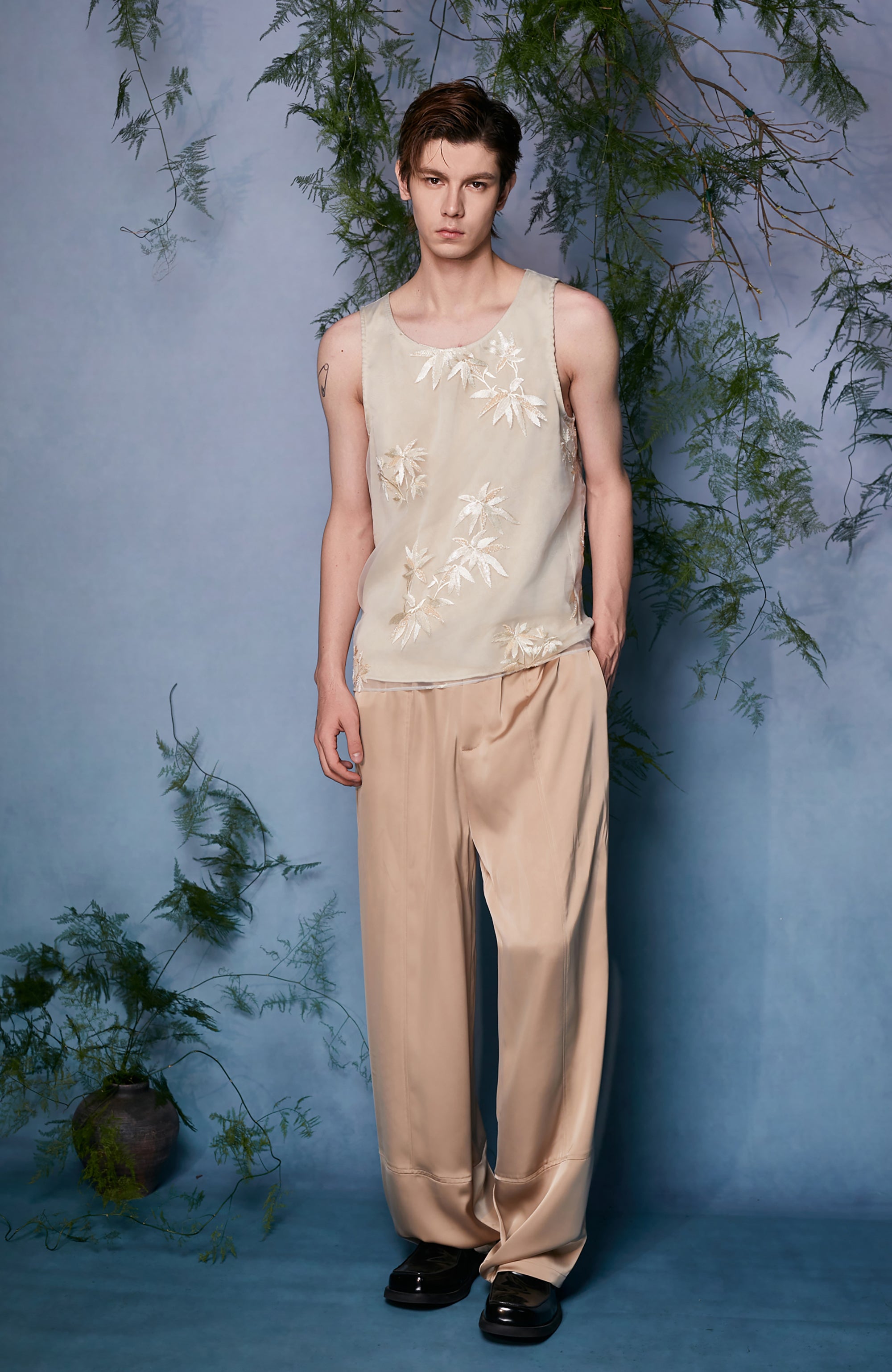 JIECHI Draped Satin Wide-Leg Trousers, premium urban and streetwear designers apparel on PROJECTISR.com, JIECHI