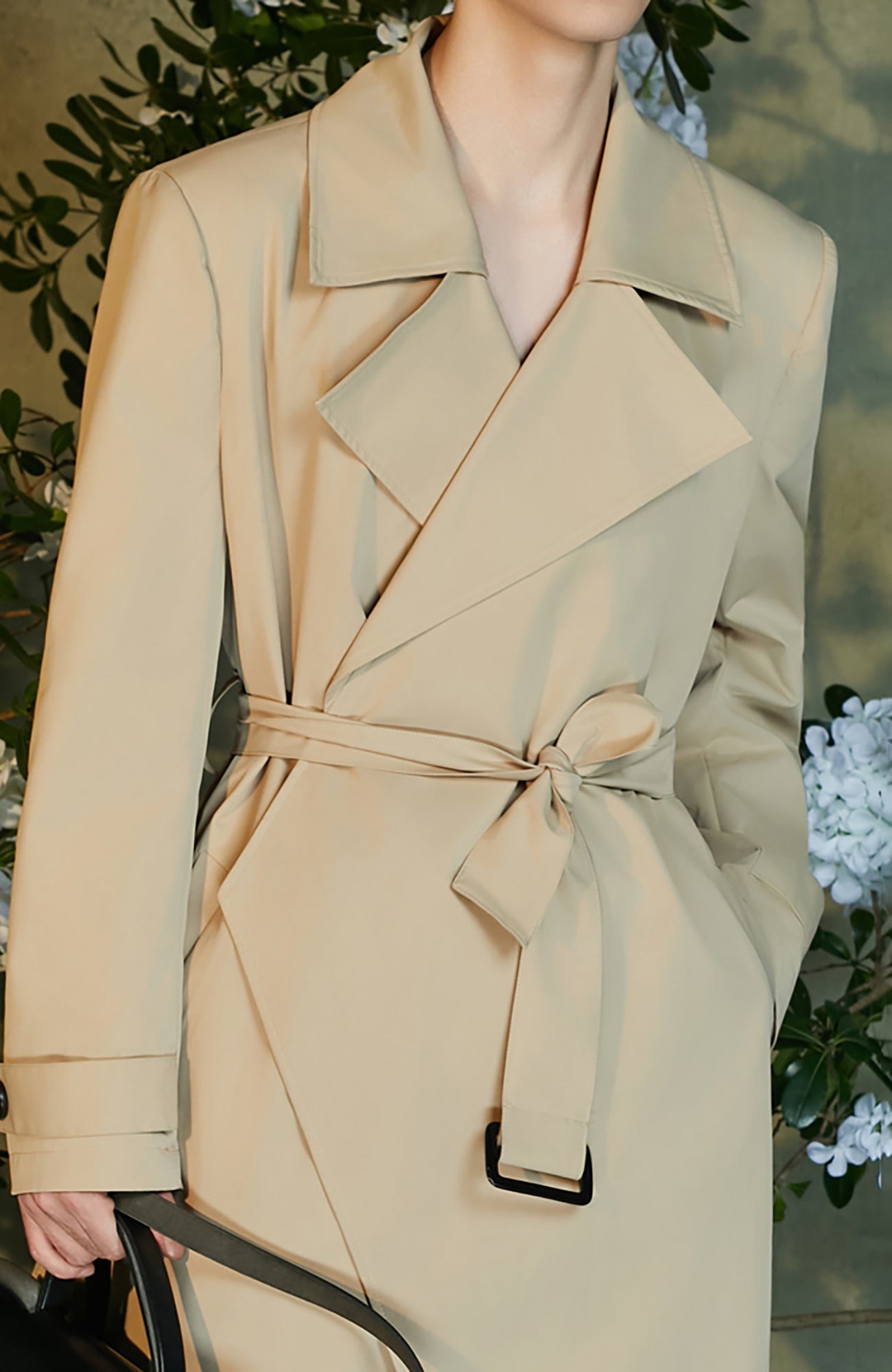 JIECHI Detachable Jacquard Cape Belted Coat