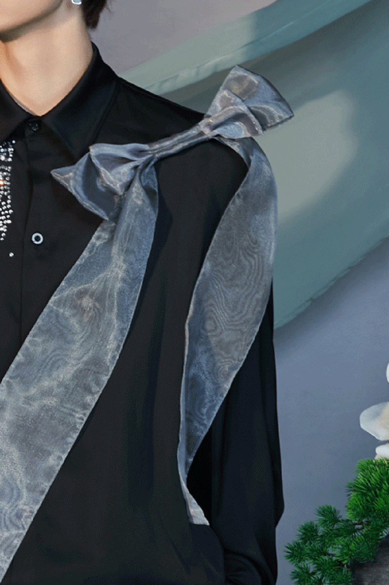 JIECHI Organza-Bow & Diamond Shirt, premium urban and streetwear designers apparel on PROJECTISR.com, JIECHI