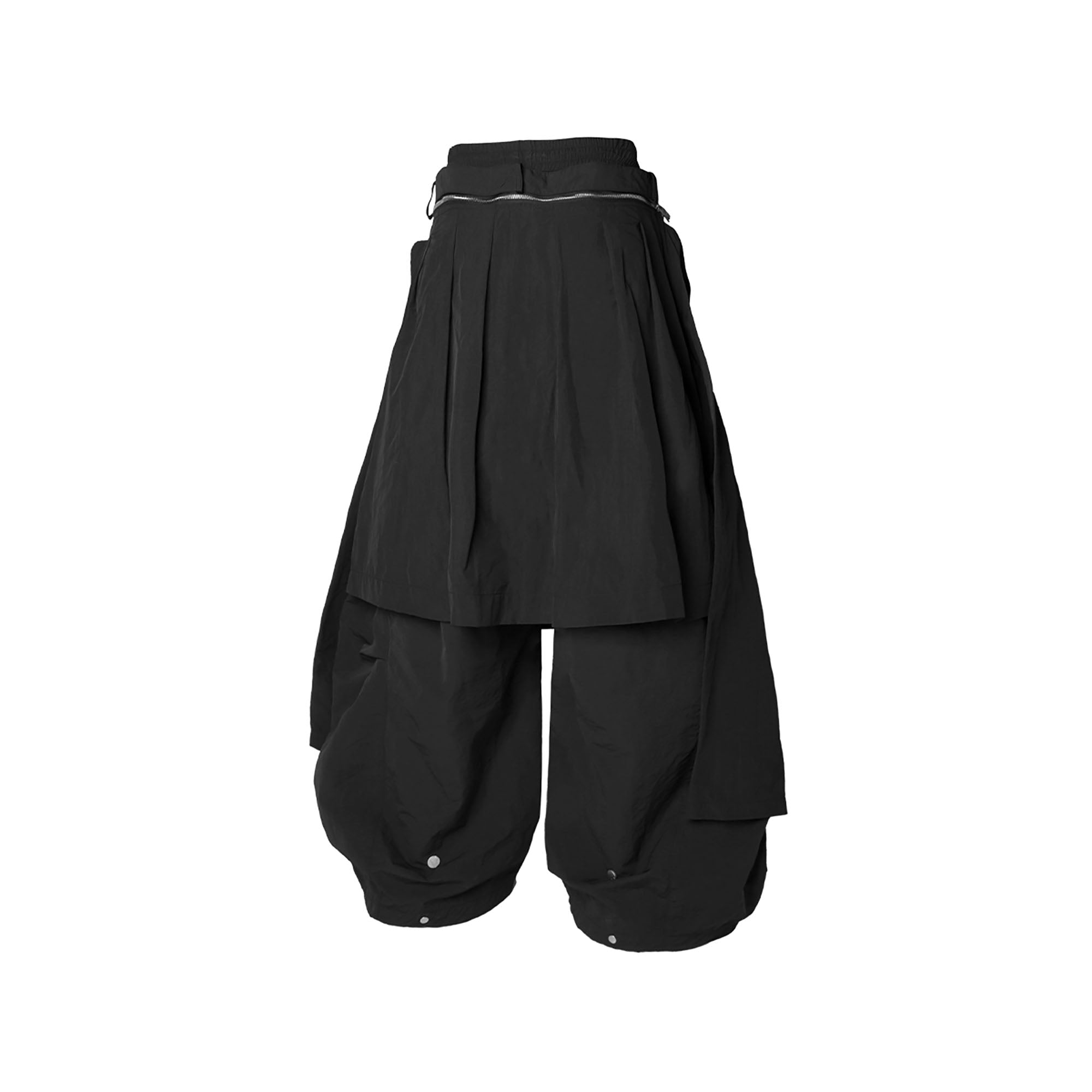 RELABEL Drawstring Layered Double-Waistband Parachute Pants Black, premium urban and streetwear designers apparel on PROJECTISR.com, RELABEL
