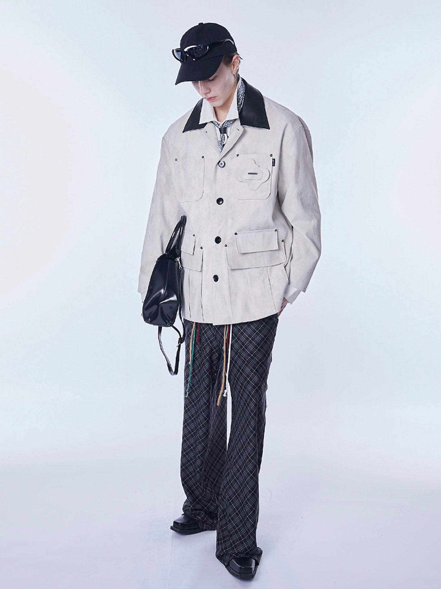 ASSEEN Distressed Panel Leather Collar Barn Jacket, premium urban and streetwear designers apparel on PROJECTISR.com, ASSEEN
