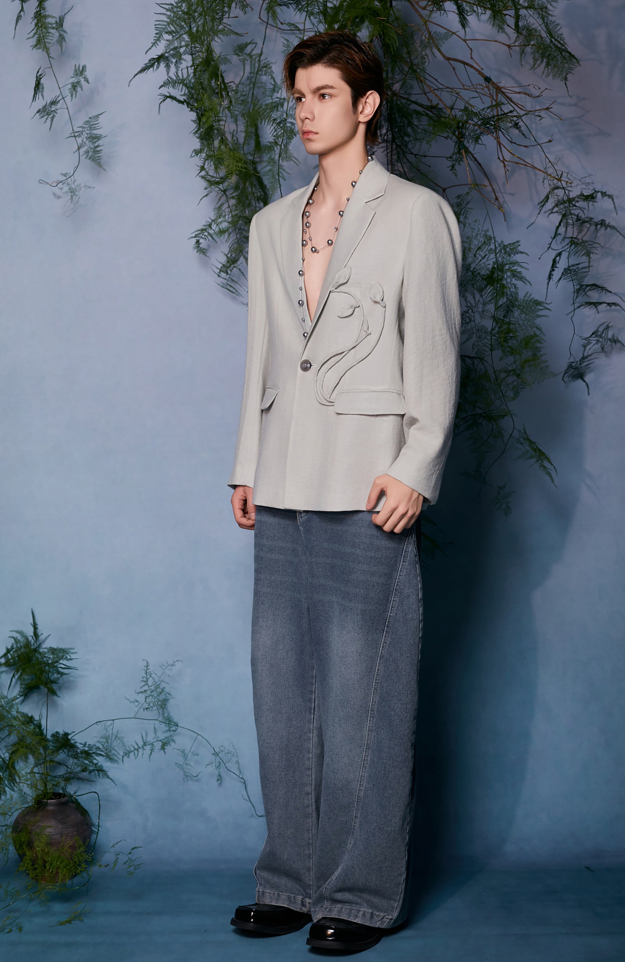 JIECHI Embroidered Floral Linework Blazer, premium urban and streetwear designers apparel on PROJECTISR.com, JIECHI