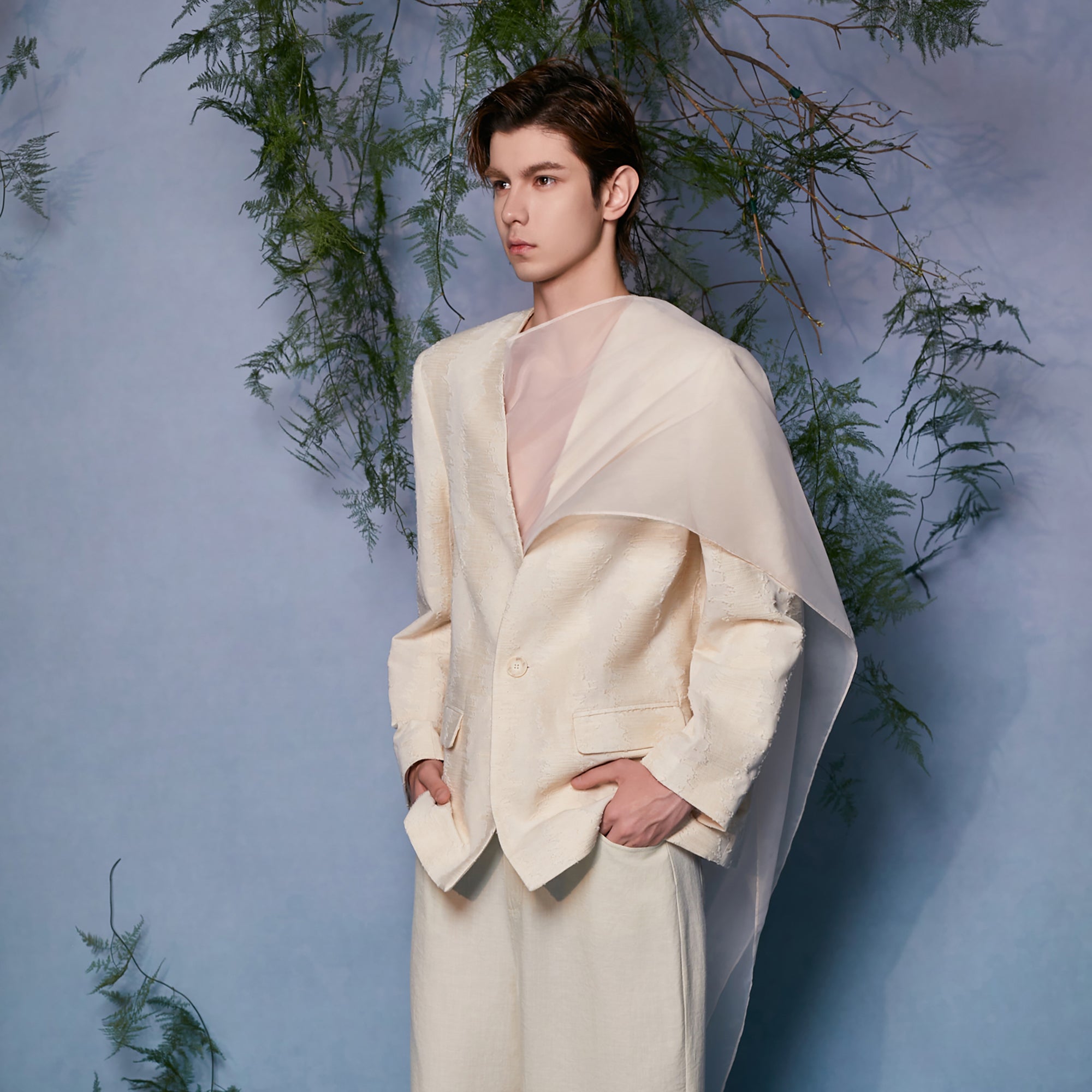 JIECHI Asymmetrical Overlay Draped Blazer, premium urban and streetwear designers apparel on PROJECTISR.com, JIECHI