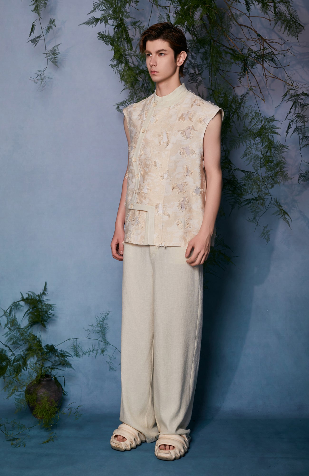 JIECHI Mandarin Collar Floral Buttoned Vest, premium urban and streetwear designers apparel on PROJECTISR.com, JIECHI