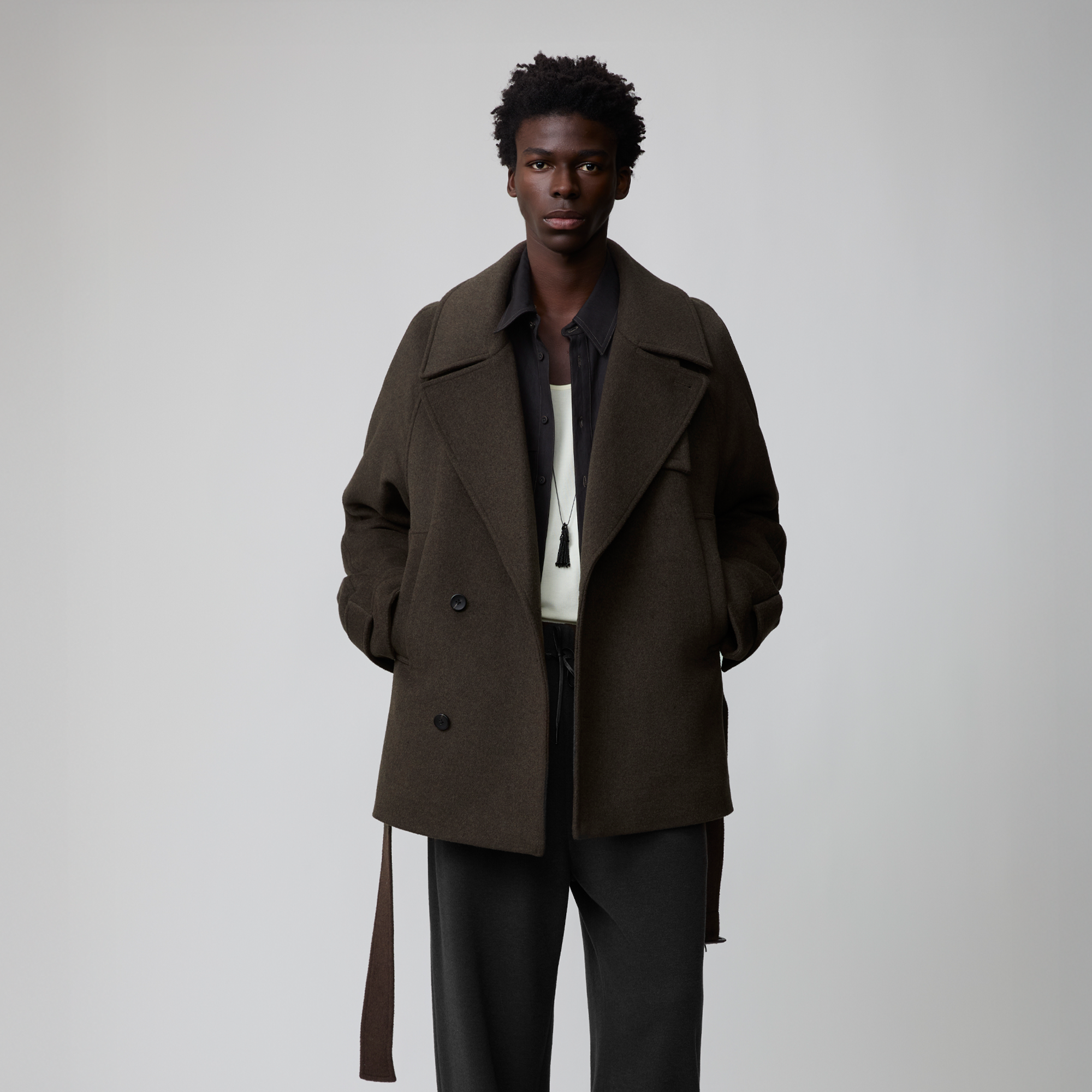 OPICLOTH Double-Breasted Belted Wool-Blend Coat