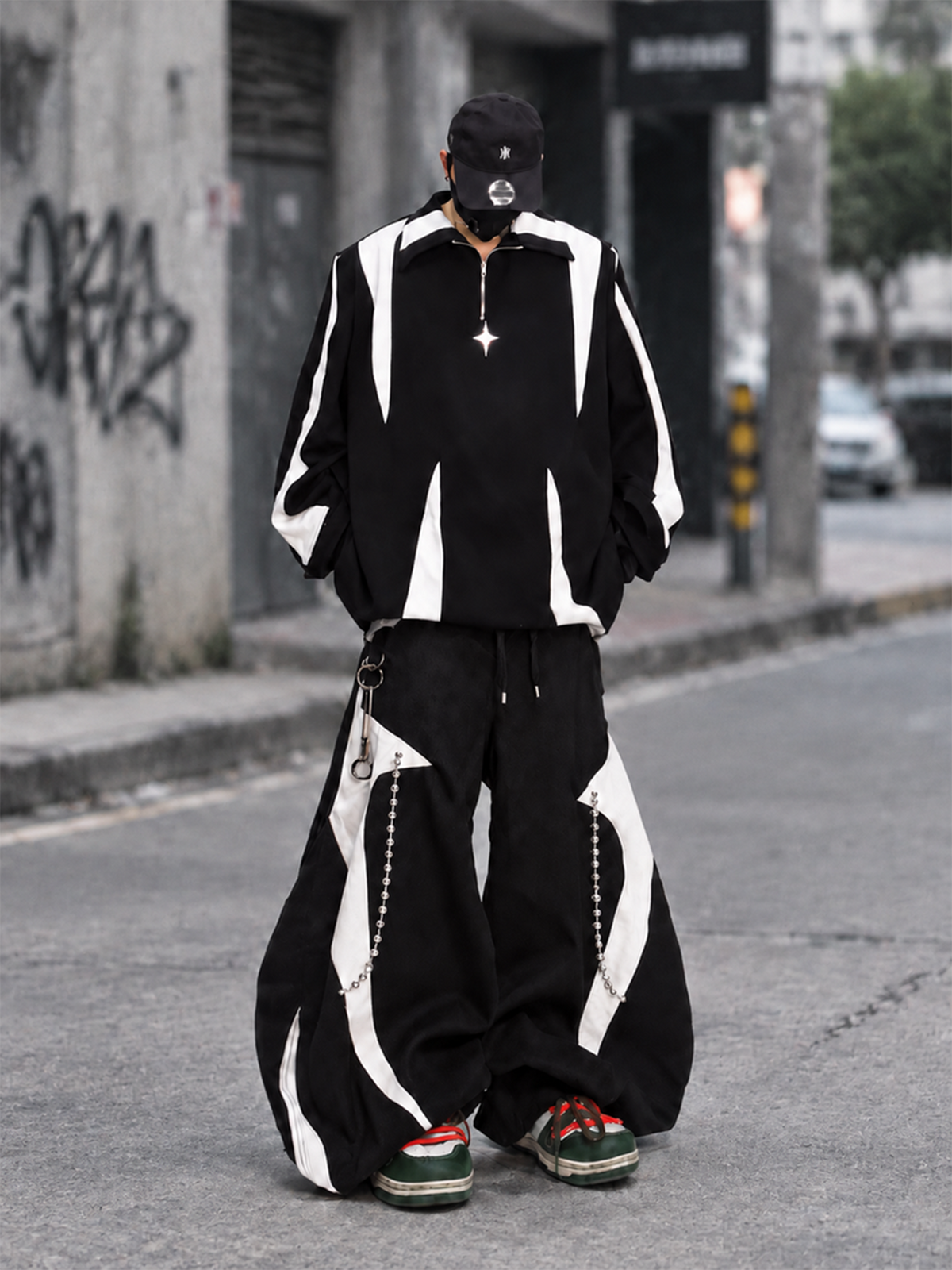 UUCSCC Spliced Contrast Wide-Leg Curved Pants, premium urban and streetwear designers apparel on PROJECTISR.com, UUCSCC